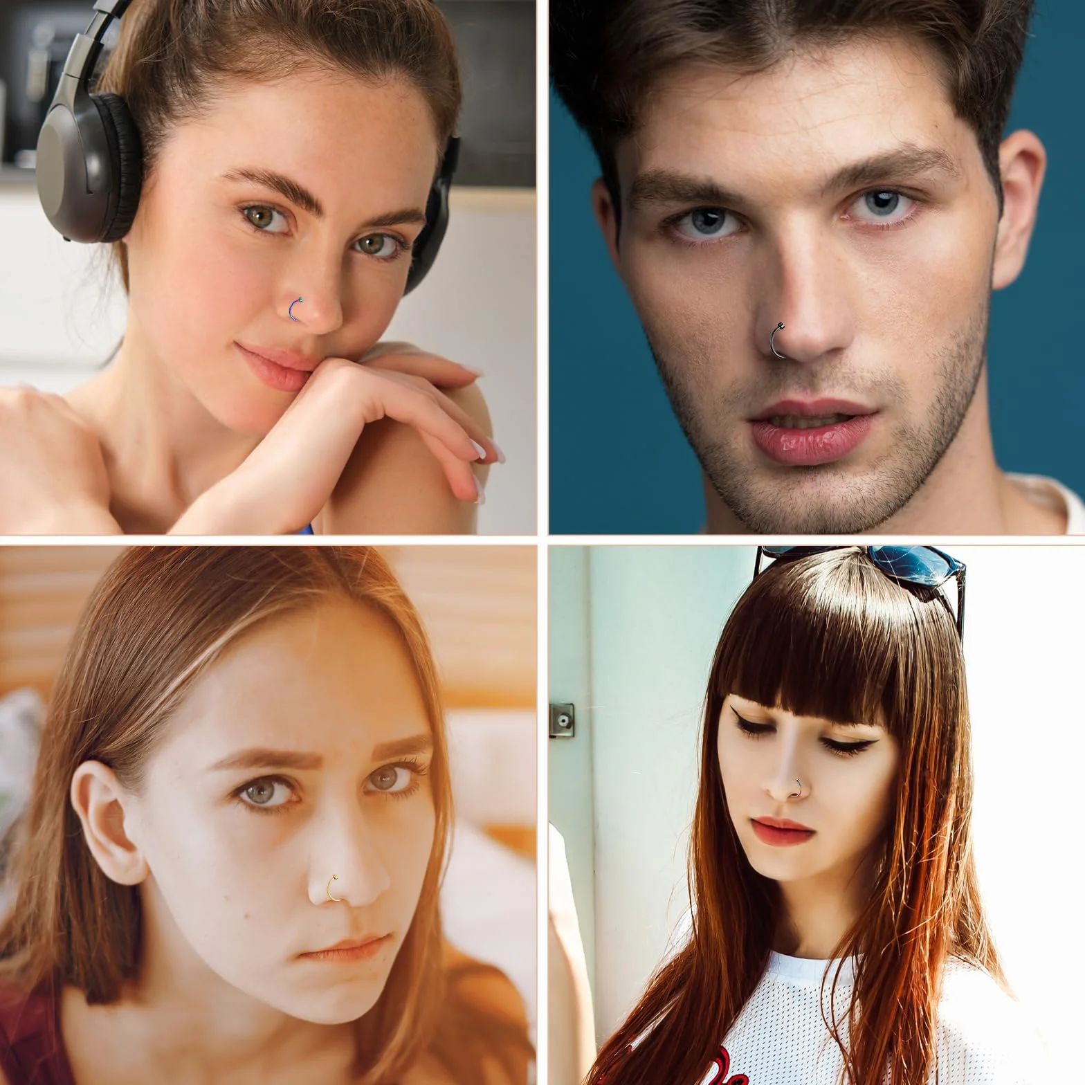 10 kolczyków do nosa, ze stali nierdzewnej, sztuczne kolczyki do nosa ze stali nierdzewnej, sztuczne kolczyki do nosa, dla kobiet i mężczyzn, Stal nierdzewna, No Gemstone