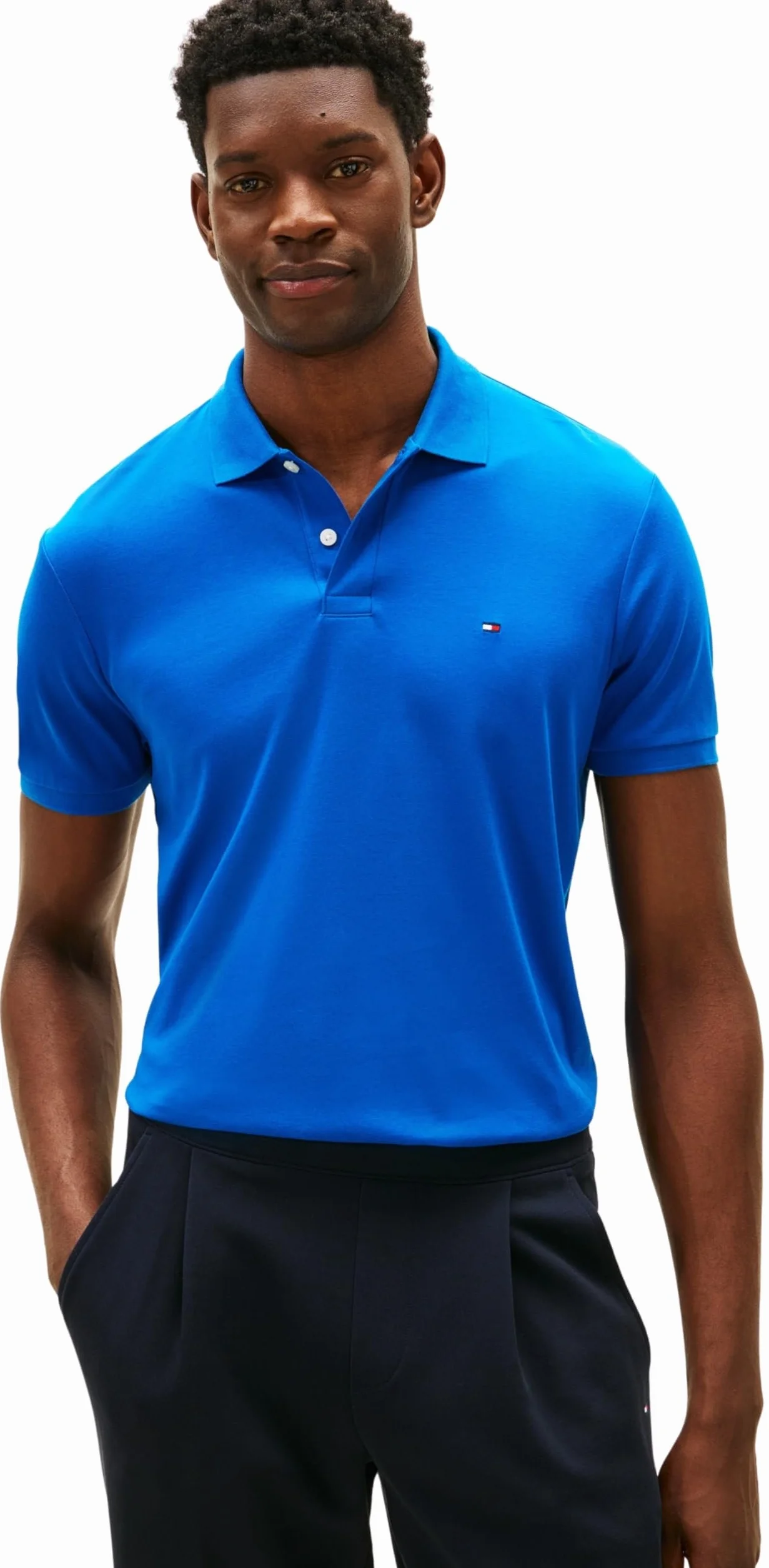 Tommy Hilfiger Męskie polo z płynnej bawełny REG sezonowe MW0MW39994 S/S Polo, niebieskie, L, Niebieski (żywy indygo), L