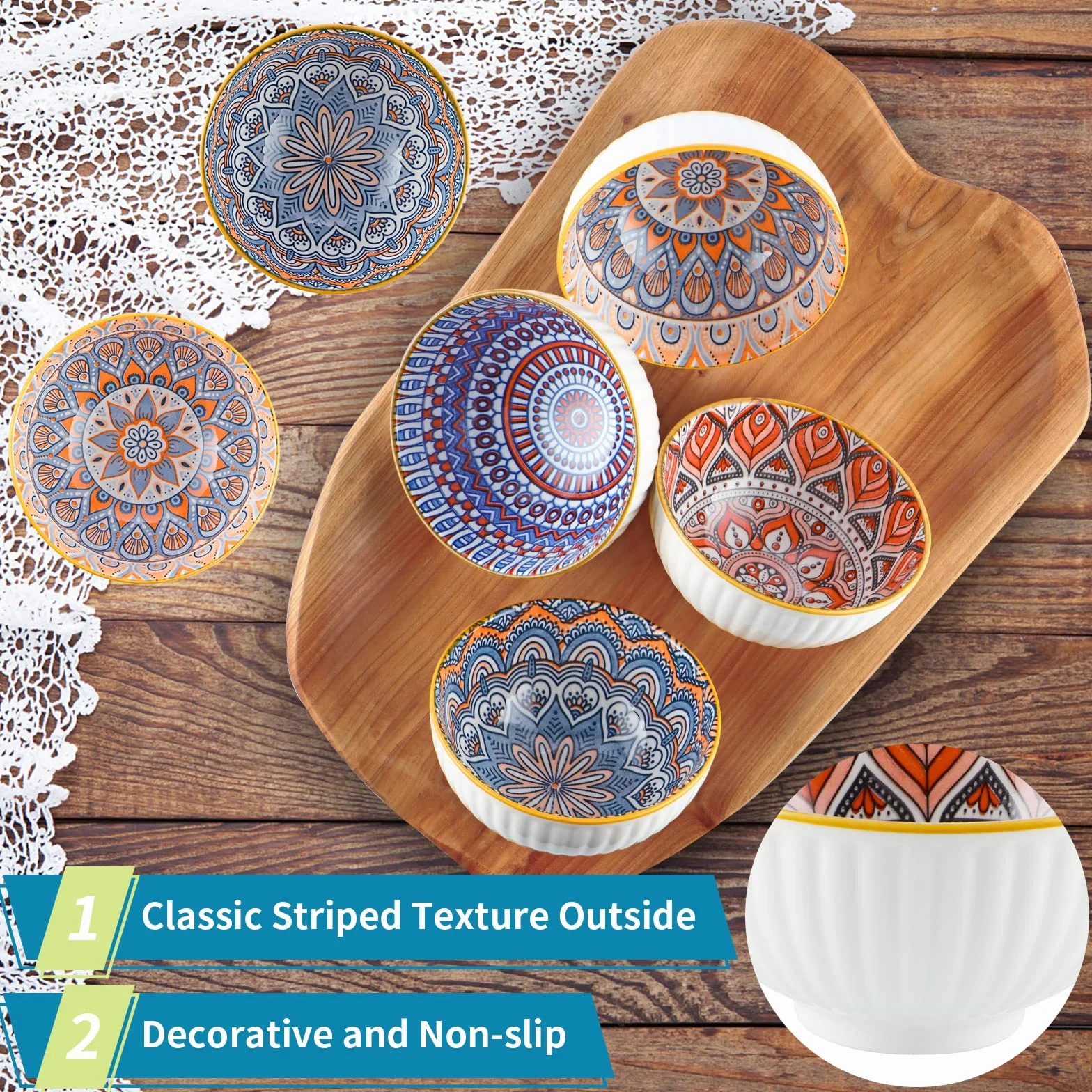 Skelang 6-częściowy zestaw porcelanowych misek 300 ml boho geometryczny wzór
