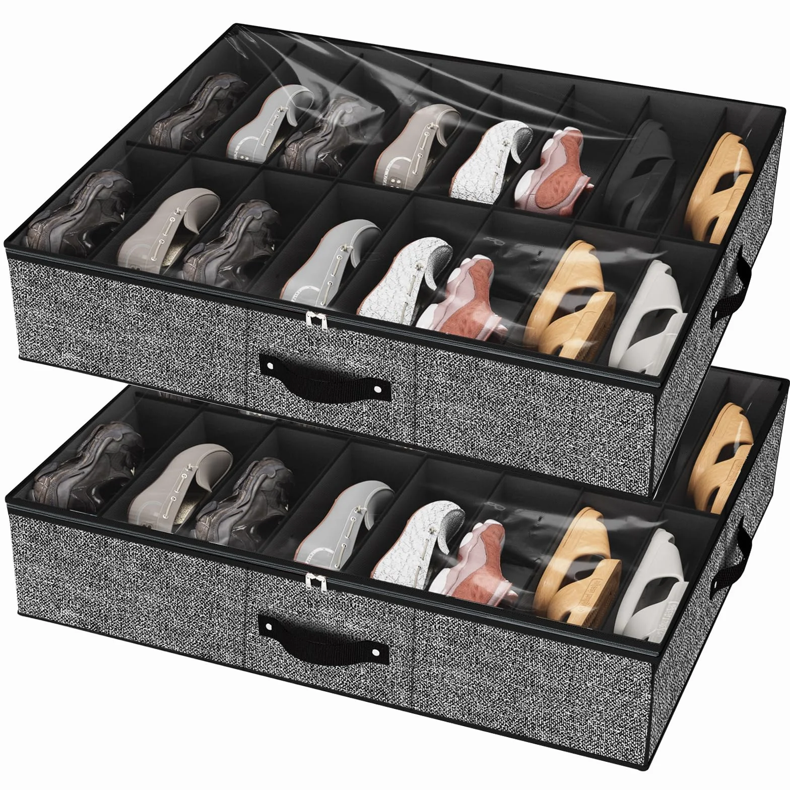 Organizer na buty składany 32 przegródki 95x60x15 cm czarny