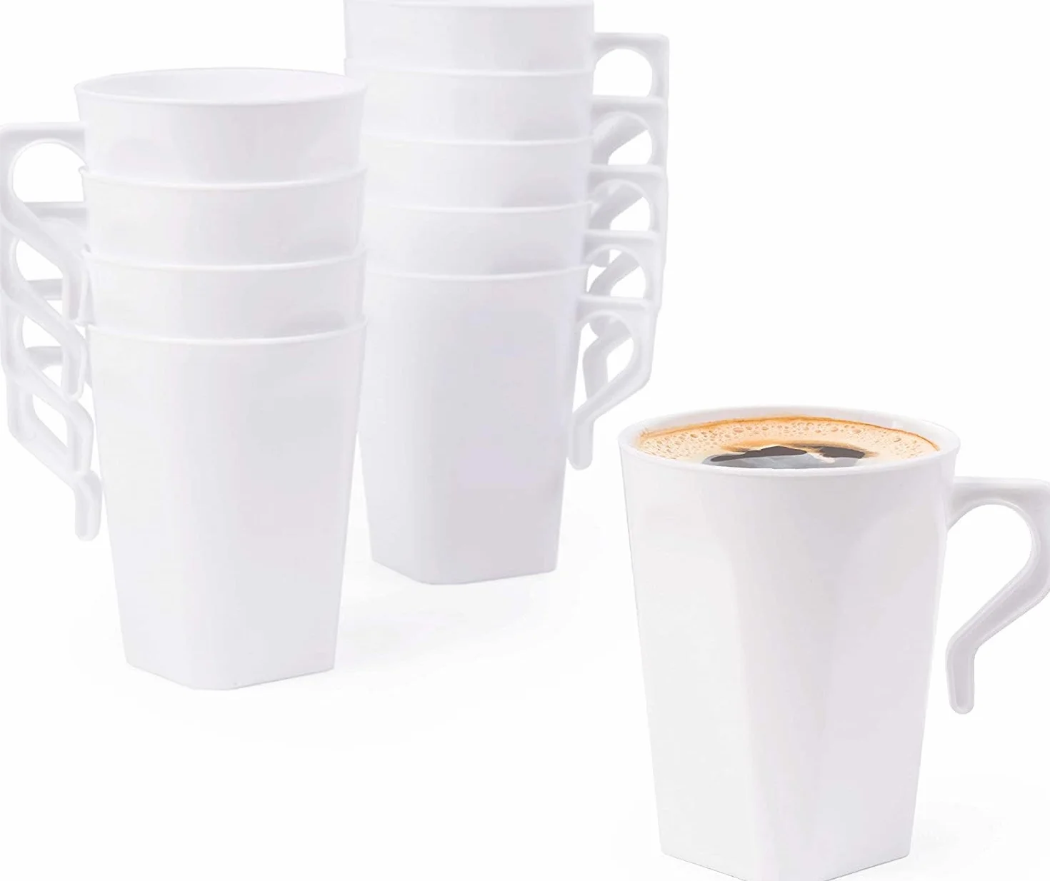 MATANA 50 białych kubków z twardego plastiku, 240 ml - kawa, herbata, czekolada, napoje gorące i zimne - stabilne i wielokrotnego użytku - na kemping, wesela, pikniki, grillowanie, imprezy na świeżym