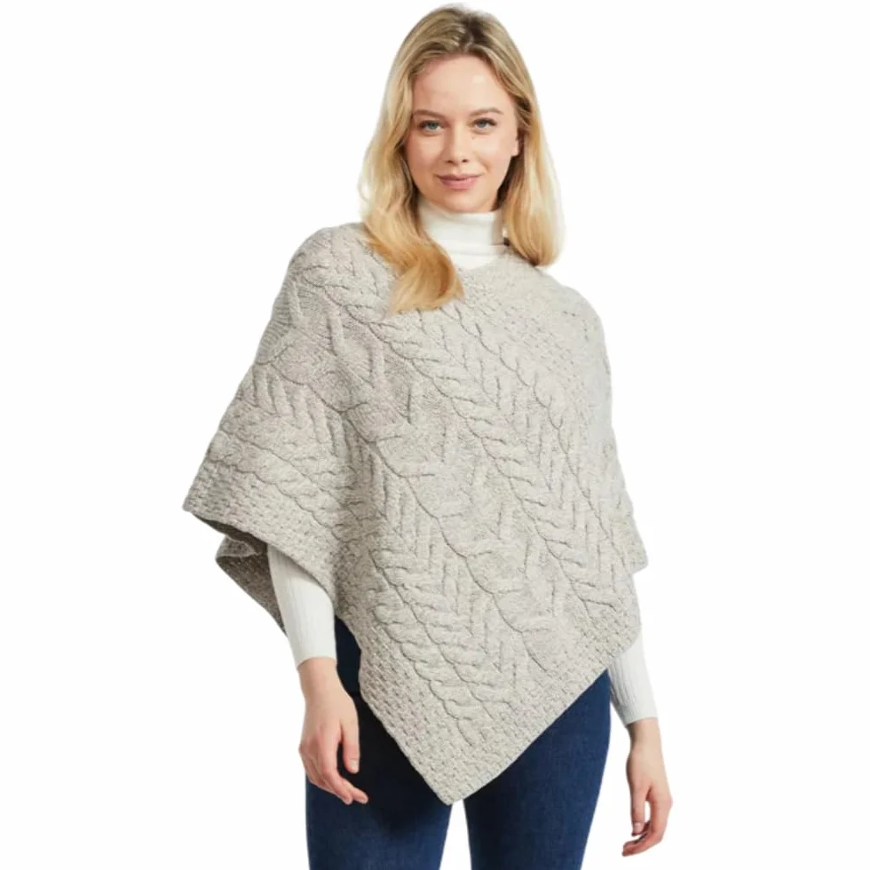 Aran Woollen Mills Super miękkie, stylowe ponczo ze 100% wełny merynosów