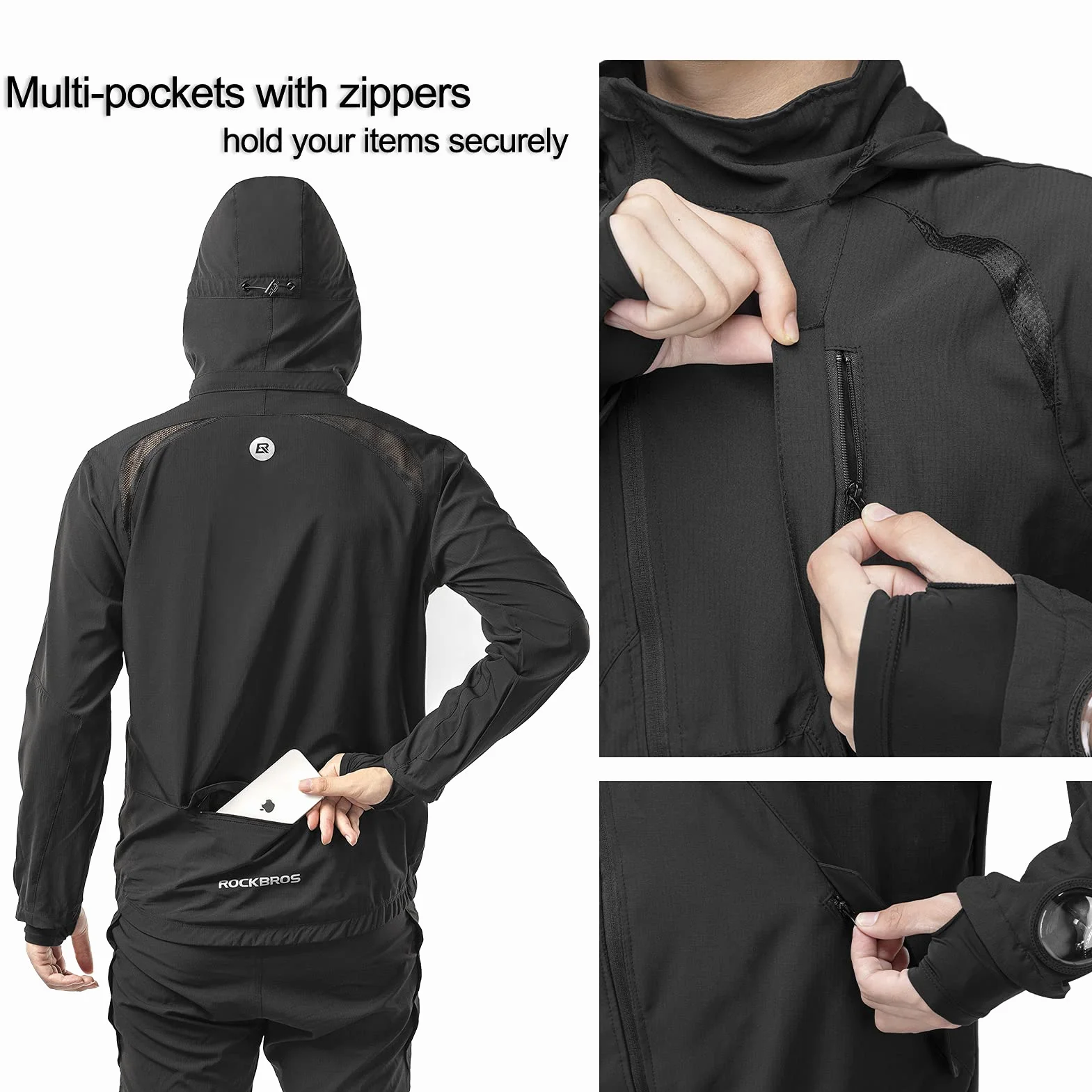 ROCKBROS Męska Kurtka Rowerowa, Elastyczna, Oddychająca, Kurtka do Biegania, Kurtka Miękkie Powłoki Softshell, Kurtka Letnia/Jesienna, M-4XL