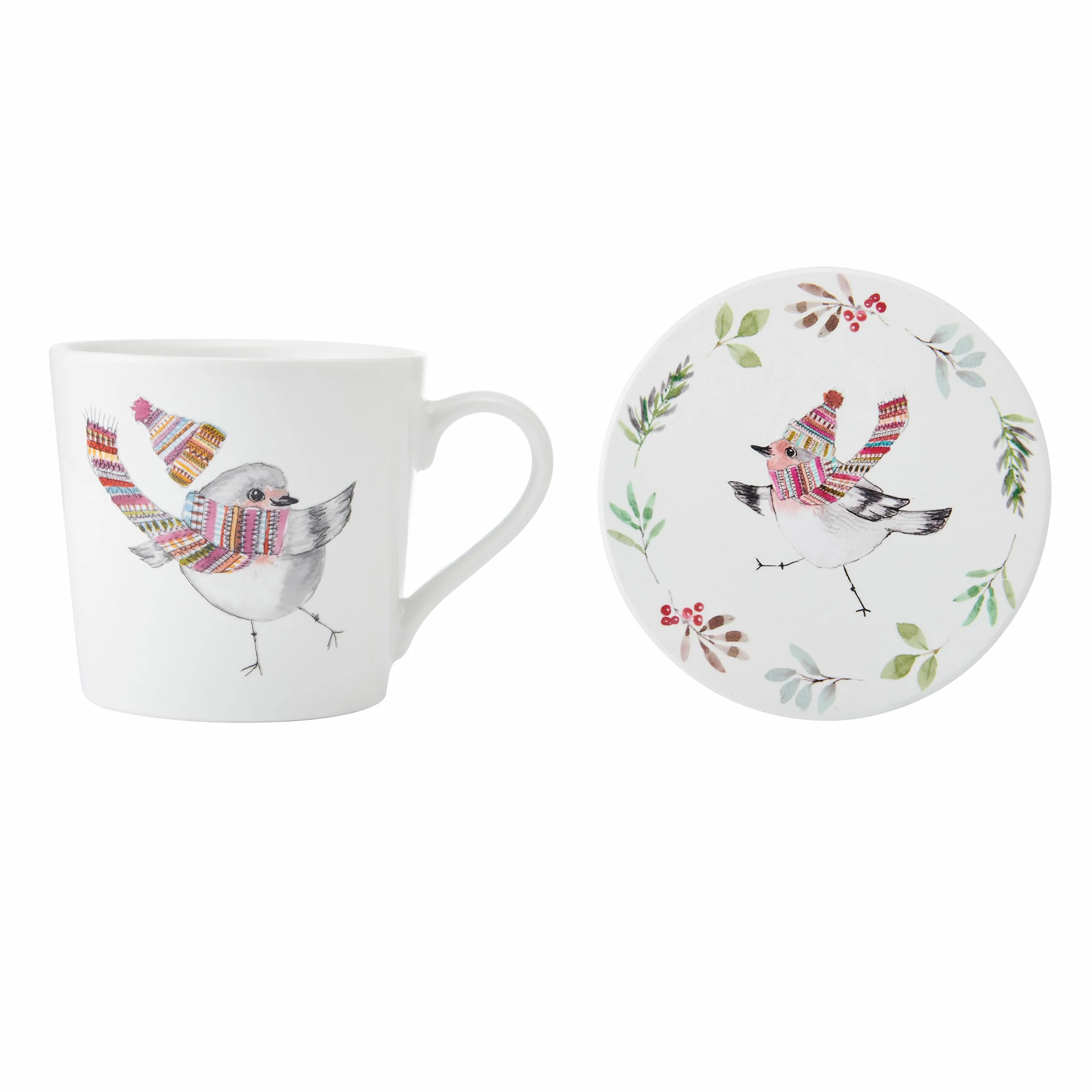 Mikasa Tipperlyhill Robin Ceramiczny zestaw kubków i podstawek, 380 ml, w pudełku prezentowym