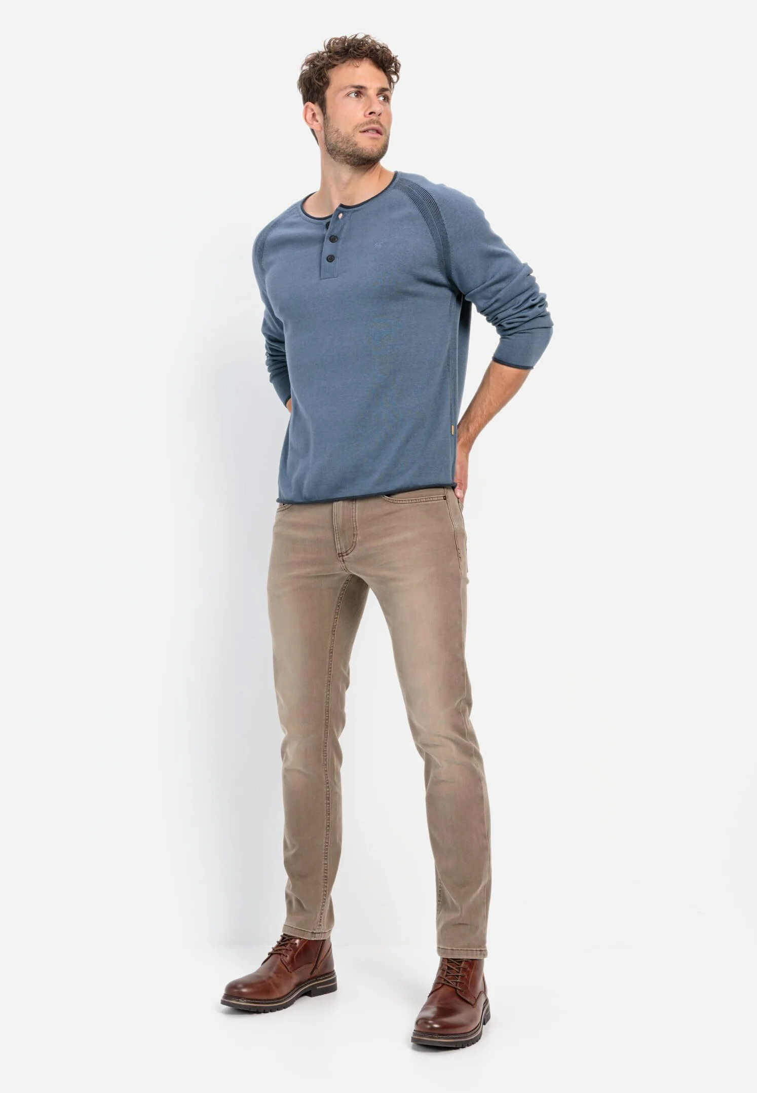 camel active Męska koszulka Henley z certyfikowanej bawełny organicznej, niebieski, L