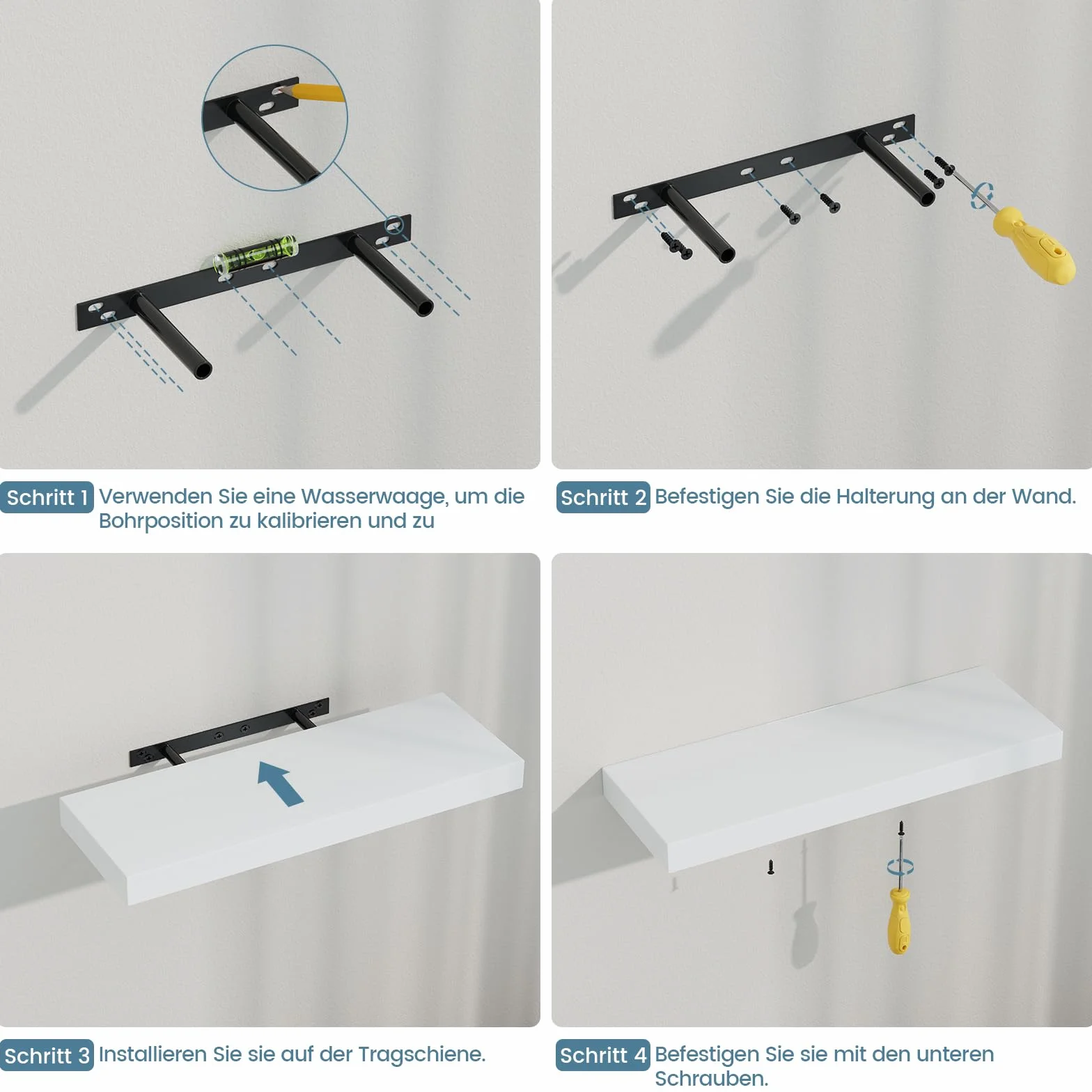 Zestaw 4 regałów wiszących Kompakt 20x20cm Regał ścienny MDF Biały