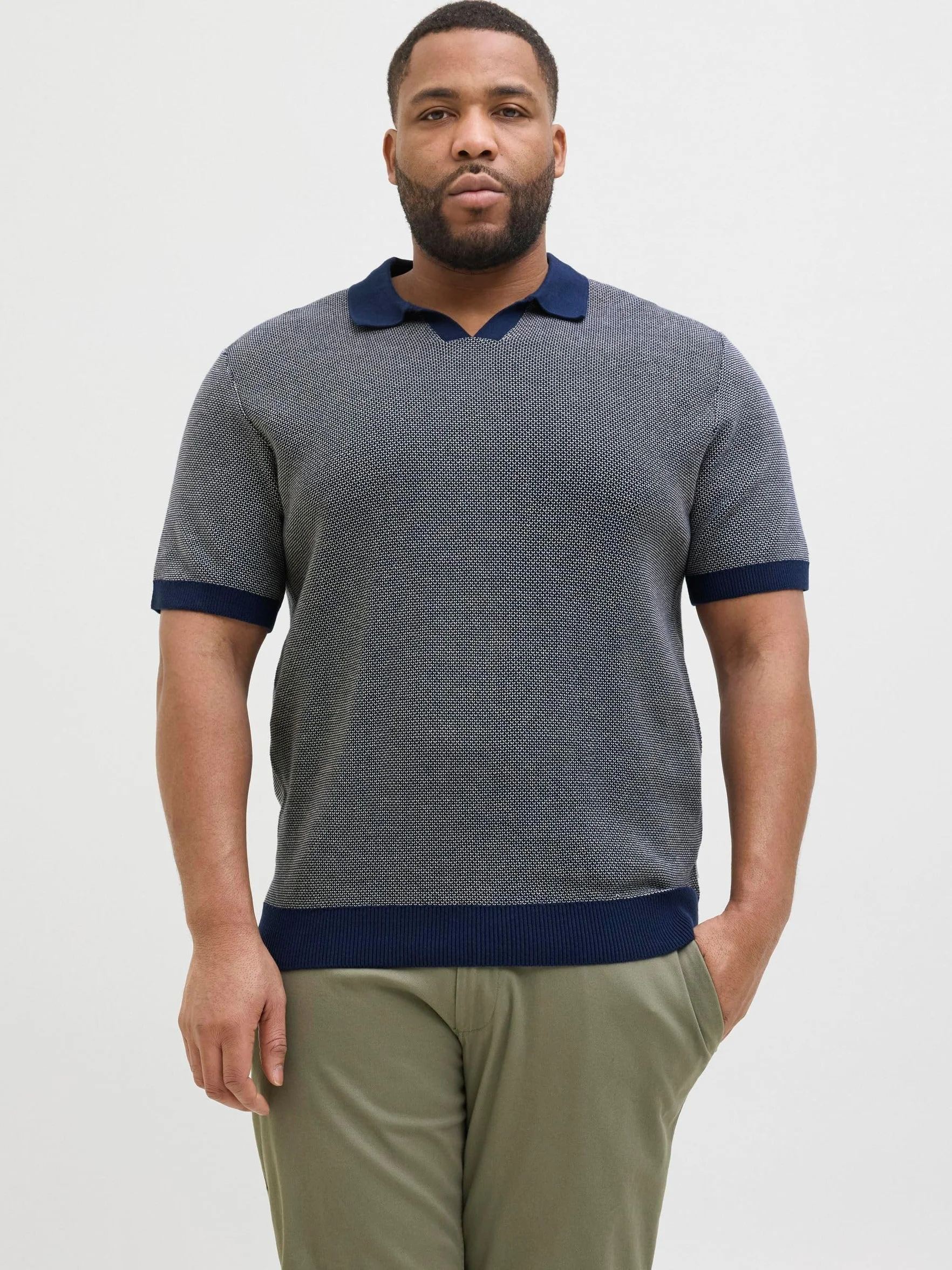 JACK & JONES Jprcceaston Knit Split Neck Ss Pls męskie, Naval Academy, 3XL