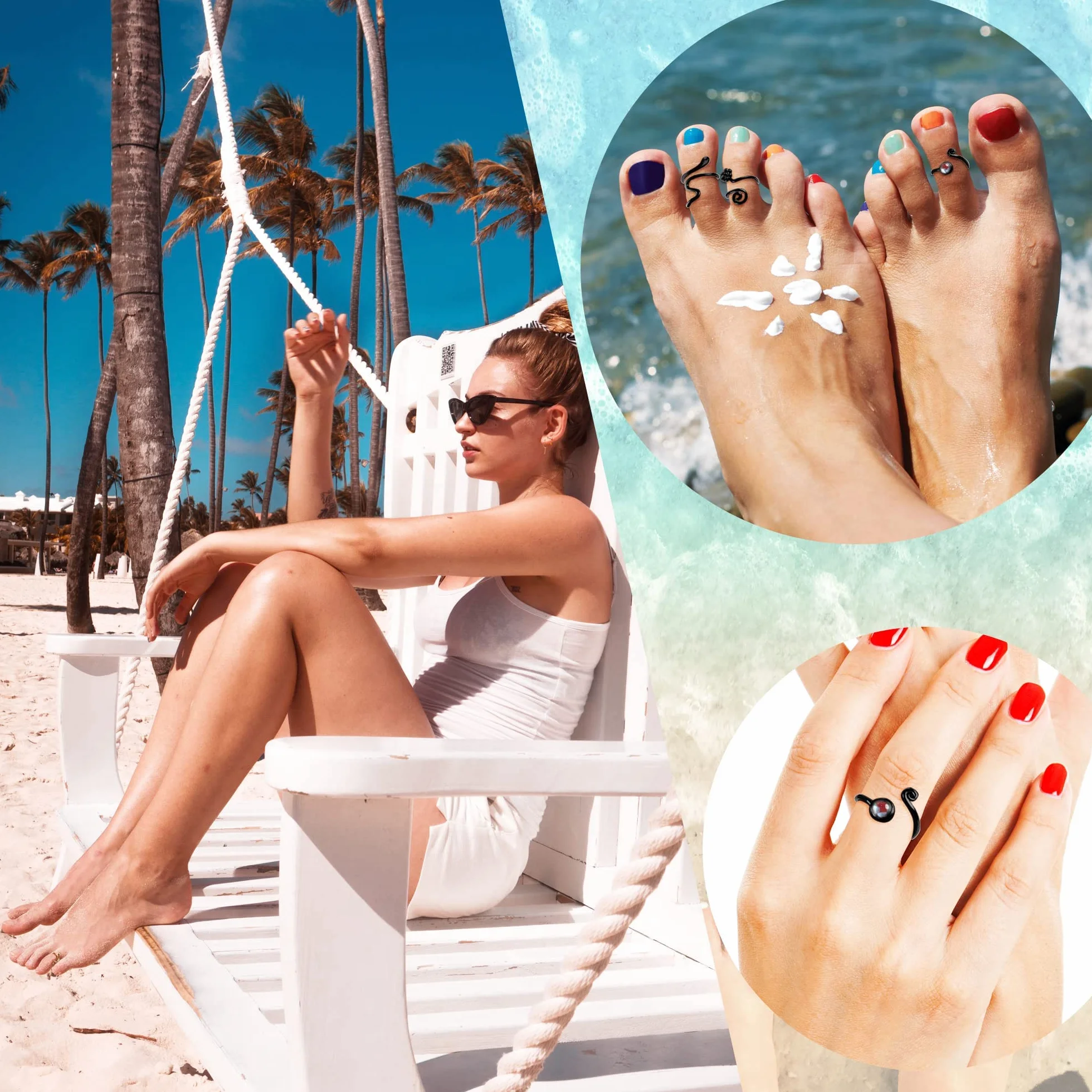 Sllaiss 3PCS 925 Sterling Silver Czarny Pierścień do palca dla kobiet Mężczyzn Otwarty Regulowany Pierścień Czarny Twist Flower Cool Toe Ring Zestaw palca Pierścień Foot Biżuteria