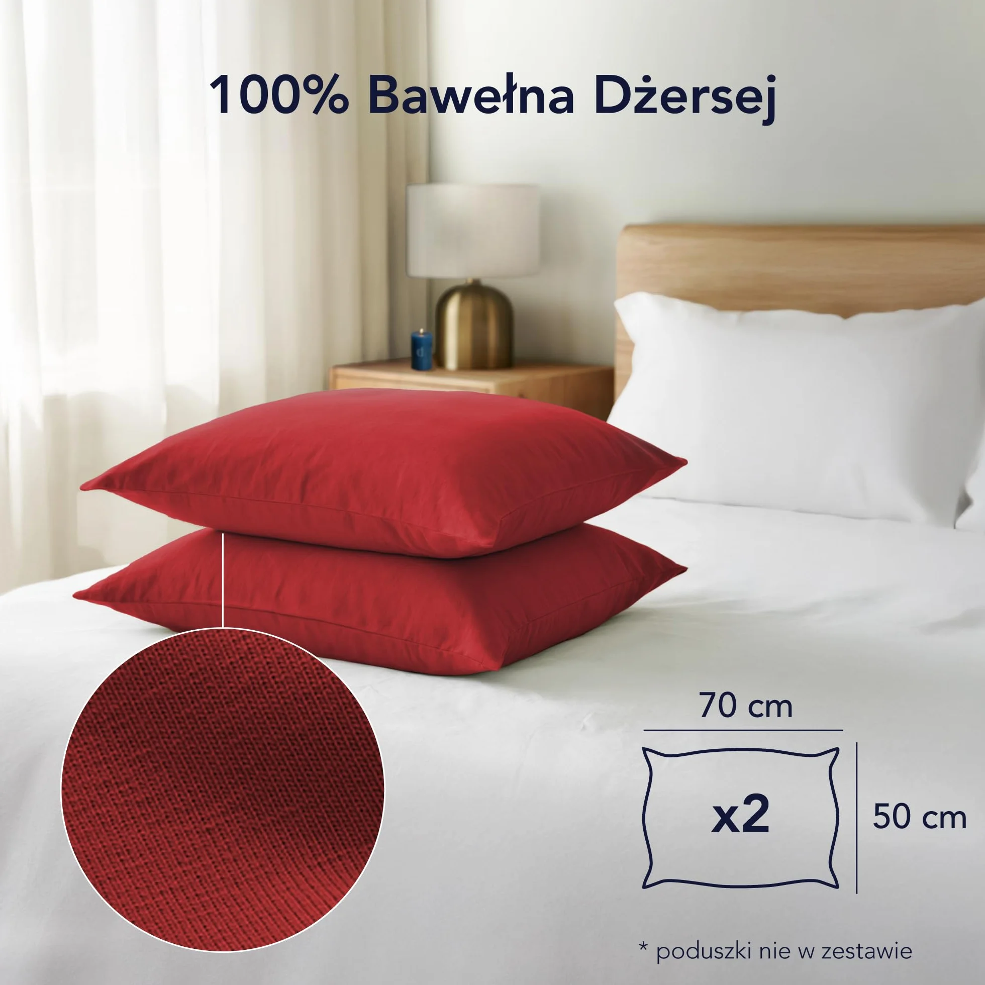 Dreamzie Poszewek na Poduszki (Zestaw 2) - Czerwony - na poduszki 50 x 70 cm - 100% bawełna dżersej 150 g/m2 - poszewka na poduszkę - odporna i hipoalergiczna