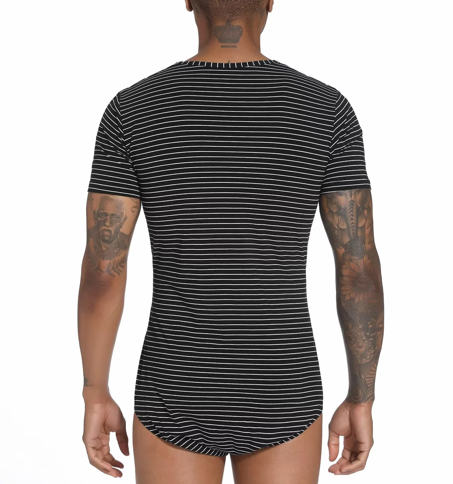 Landofgenie Mężczyźni Kurzarm Bodysuit Press Botton Crotch Shirt Piżama Bodysuit Leotard Top Strappler