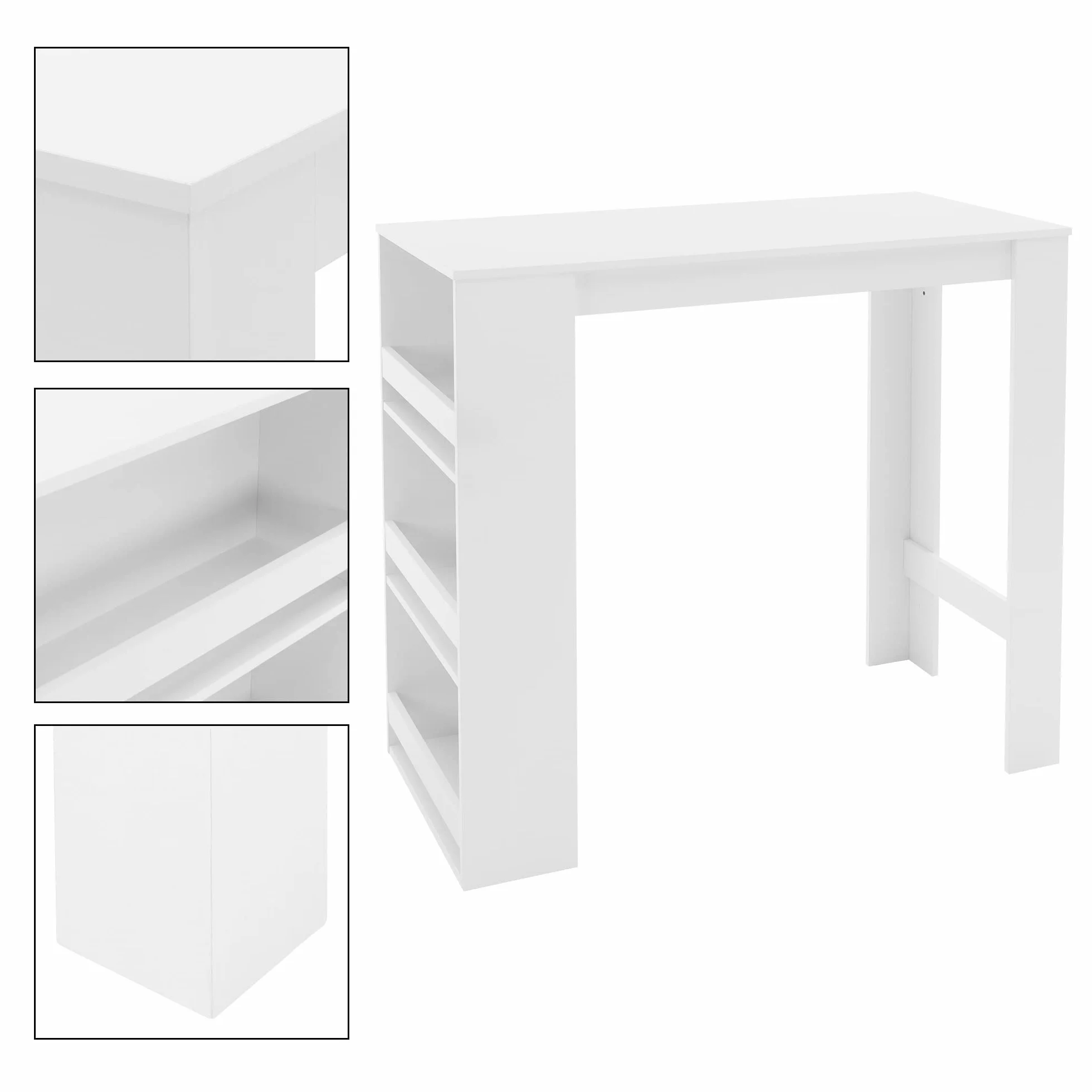 Stolik barowy ML-Design z 3 pólkami biały 117x106x57 cm nowoczesny