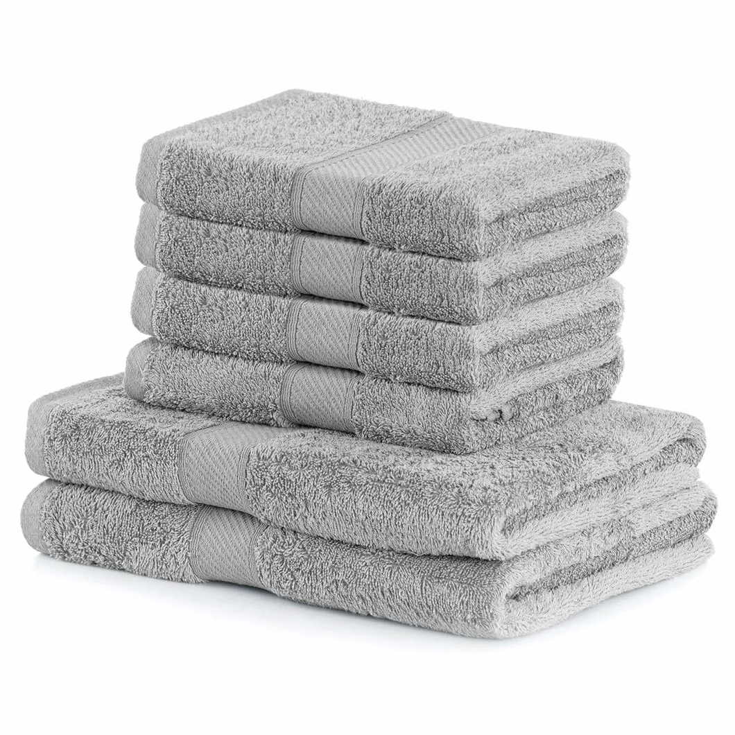 DecoKing Zestaw 6 ręczników bawełna bambus wiskoza 50x100 cm 70x140 cm antybakteryjne chłonne Srebrny Szary