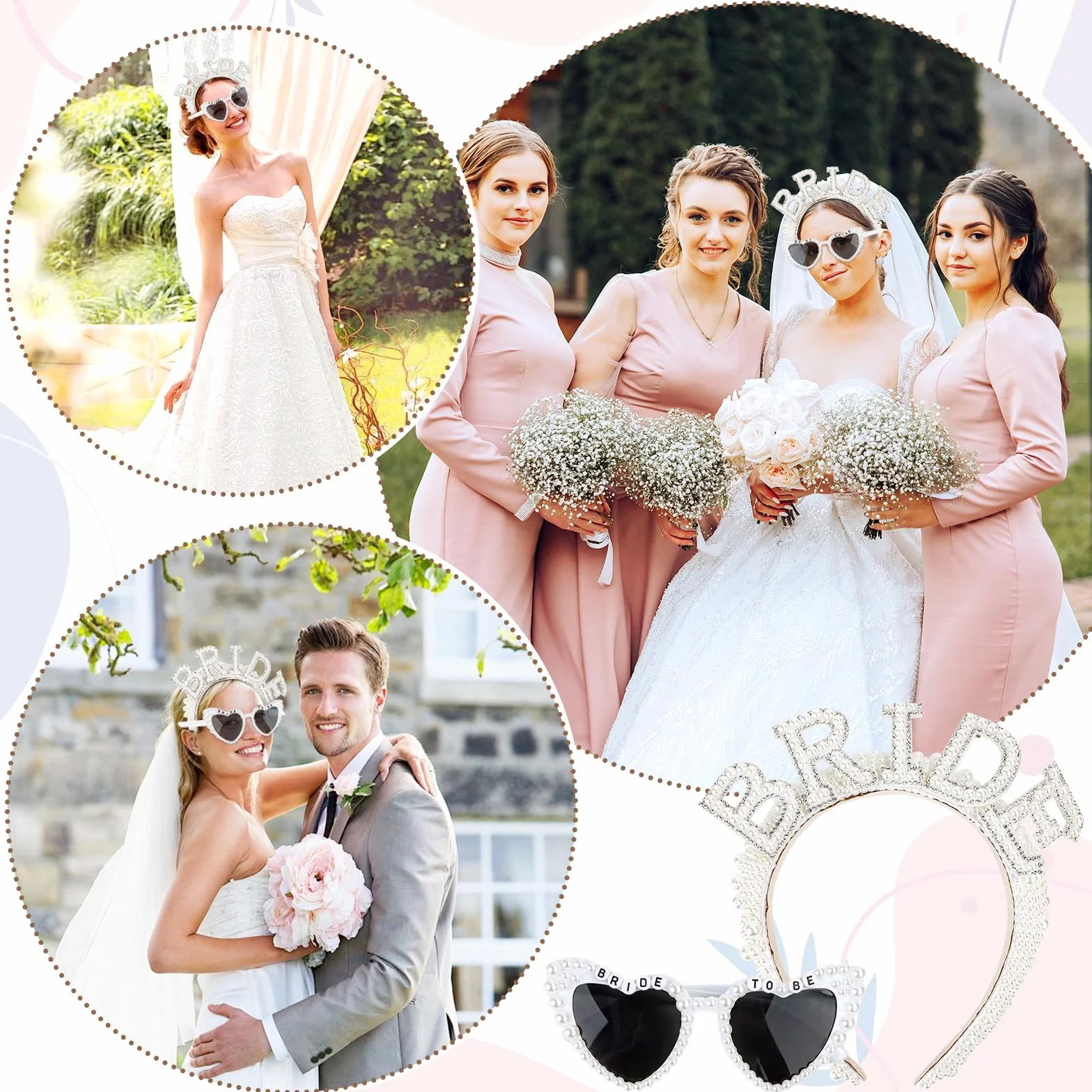 Bride To Be opaska na włosy z koralikami, z okularami przeciwsłonecznymi w kształcie serca, akcesoria ślubne