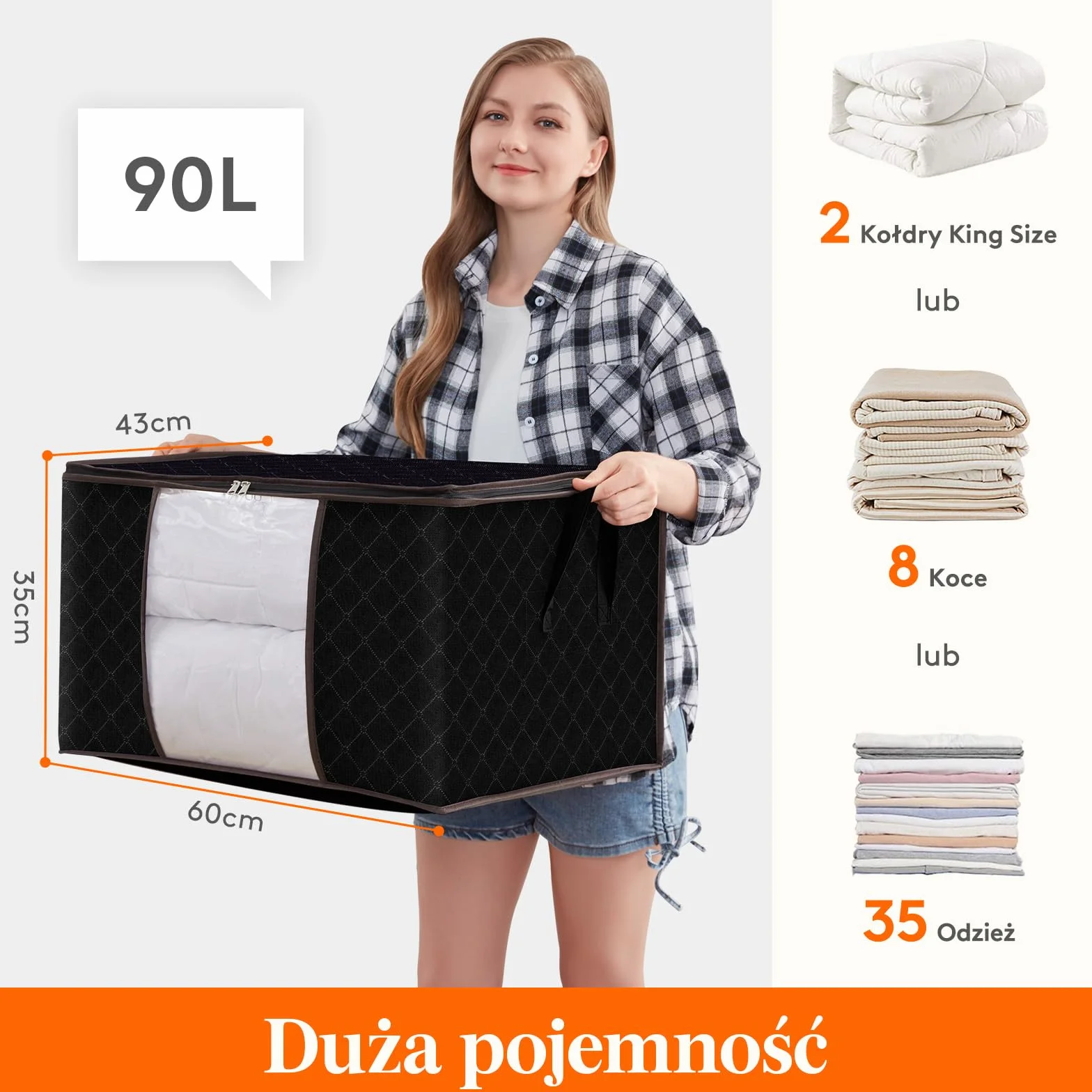 Lifewit Torba do Przechowywania Ubrań 90L 6 Pak Czarny