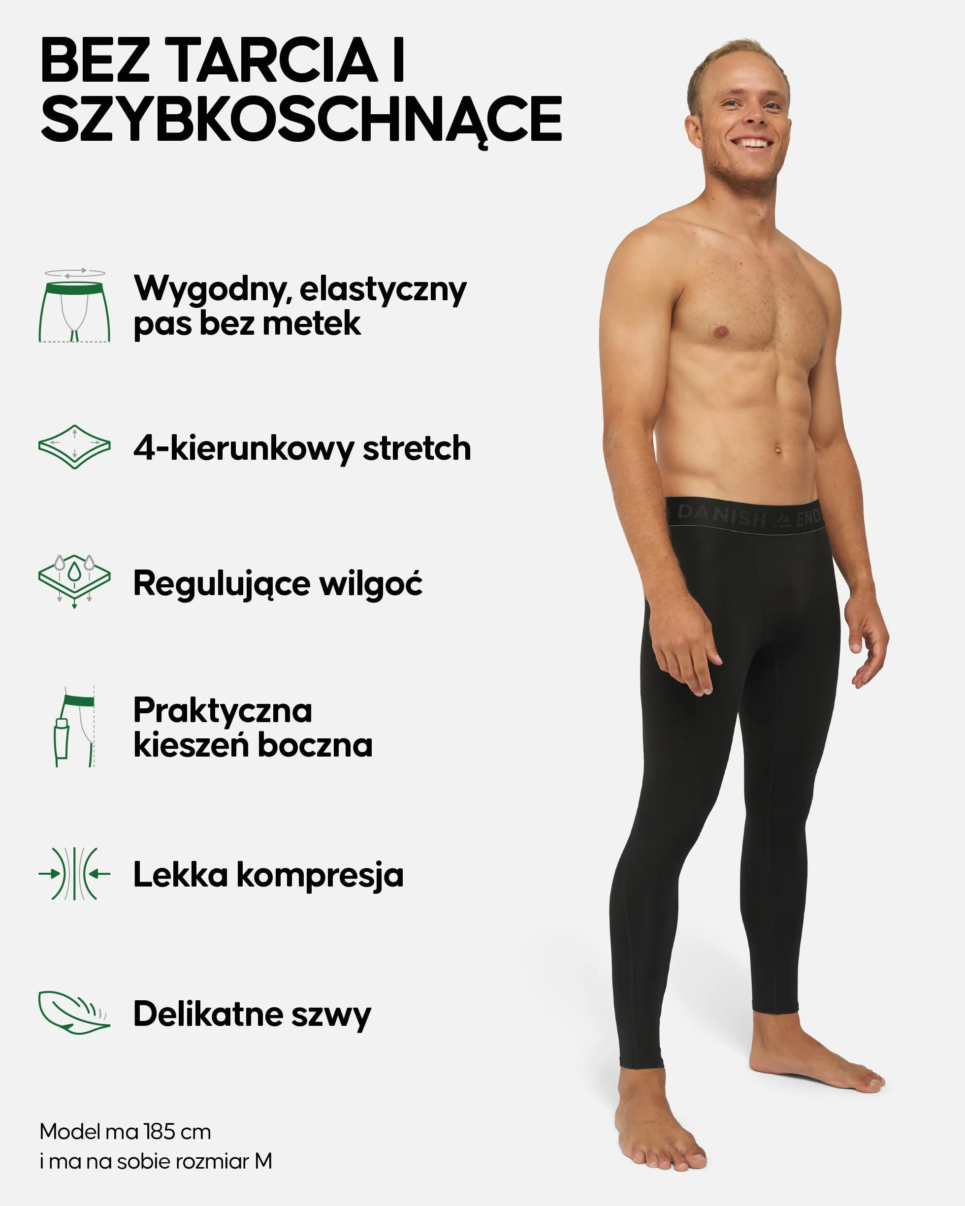 DANISH ENDURANCE Spodnie Kompresyjne Męskie, Legginsy Sportowe, Termoaktywne, 2-Pack