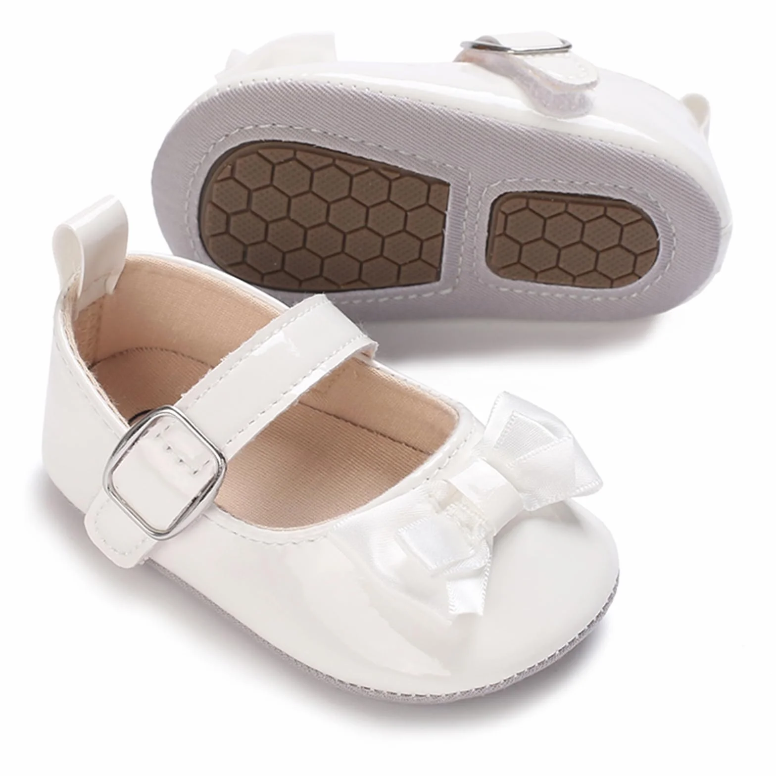 MASOCIO Buty dla dziewczynek Mary Jane dziecięce antypoślizgowe buty do chodzenia, Biel 2, 12-18 Miesiące