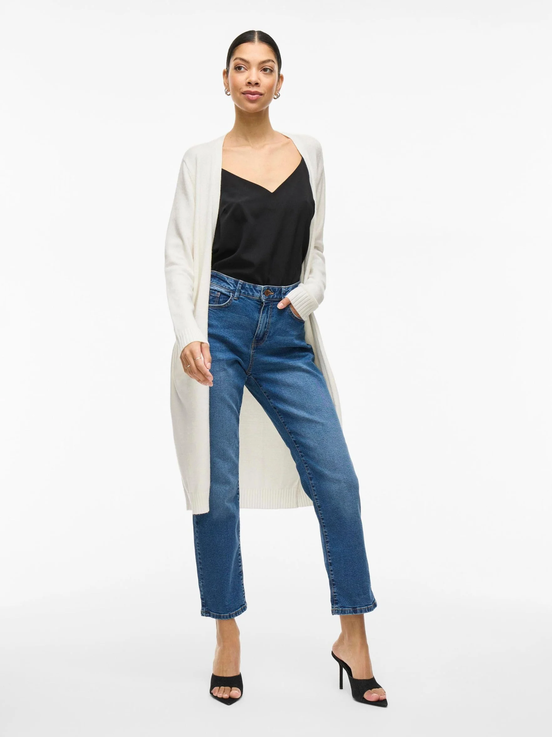 Vila Damen Viril L/S długi dzianinowy kardigan, kurtka strickjacke