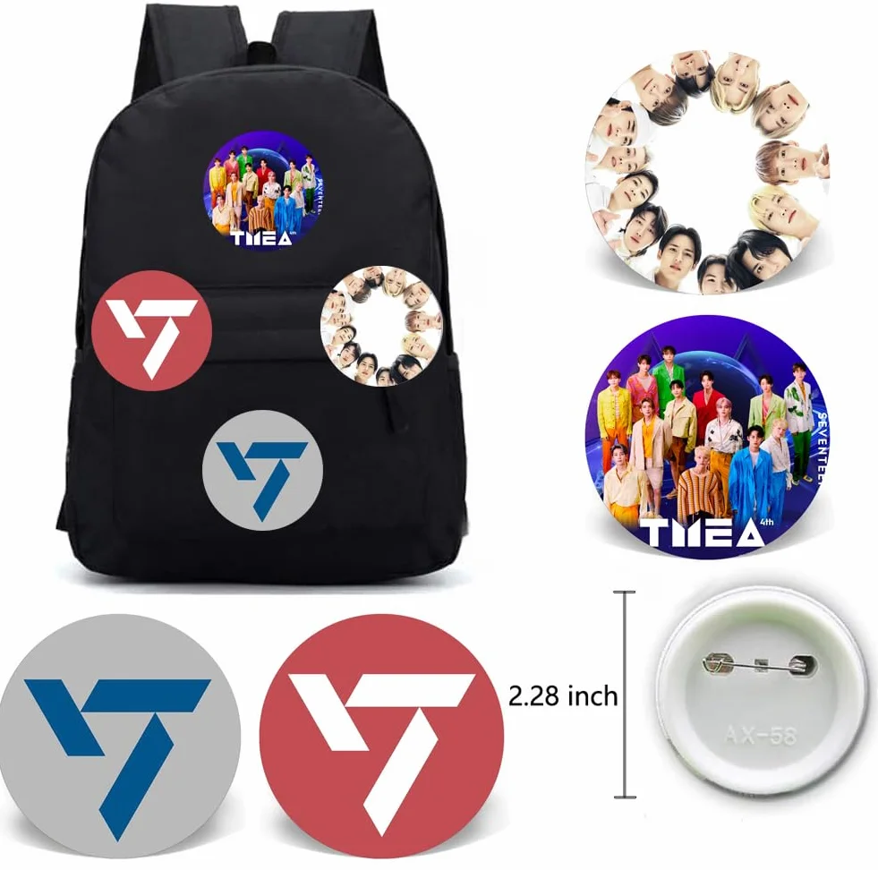 Zestaw prezentów Kpop Seventeen, w tym plecak ze sznurkiem, naszyjnik, kolczyki, bransoletki, przypinki na guziki, uchwyt na identyfikator smyczy, brelok, uchwyt na pierścionek na telefon,
