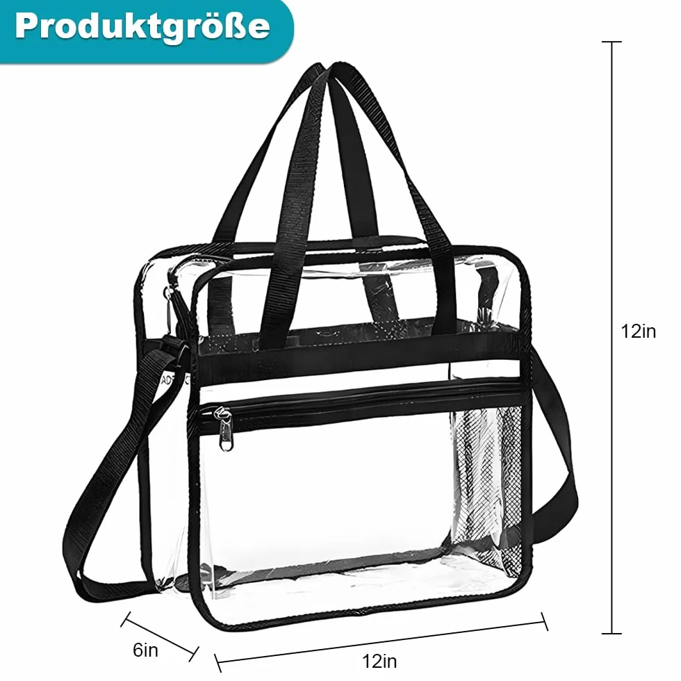 Przezroczysta Torba Transportowa 30 x 30 x 15 cm, Torba na Ramię, Kosmetyczka, do Studia Fitness, Pracy, Gier Sportowych, Koncertów