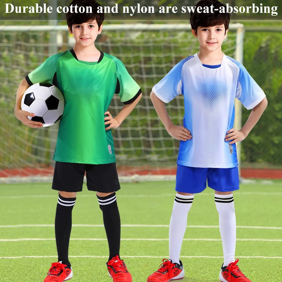 EQLEF Dziecięce skarpety piłkarskie, długie, wygodne, cienkie skarpety do piłki nożnej, oddychające, stylowe skarpety piłkarskie dla chłopców i dziewcząt w wieku 6-10 lat