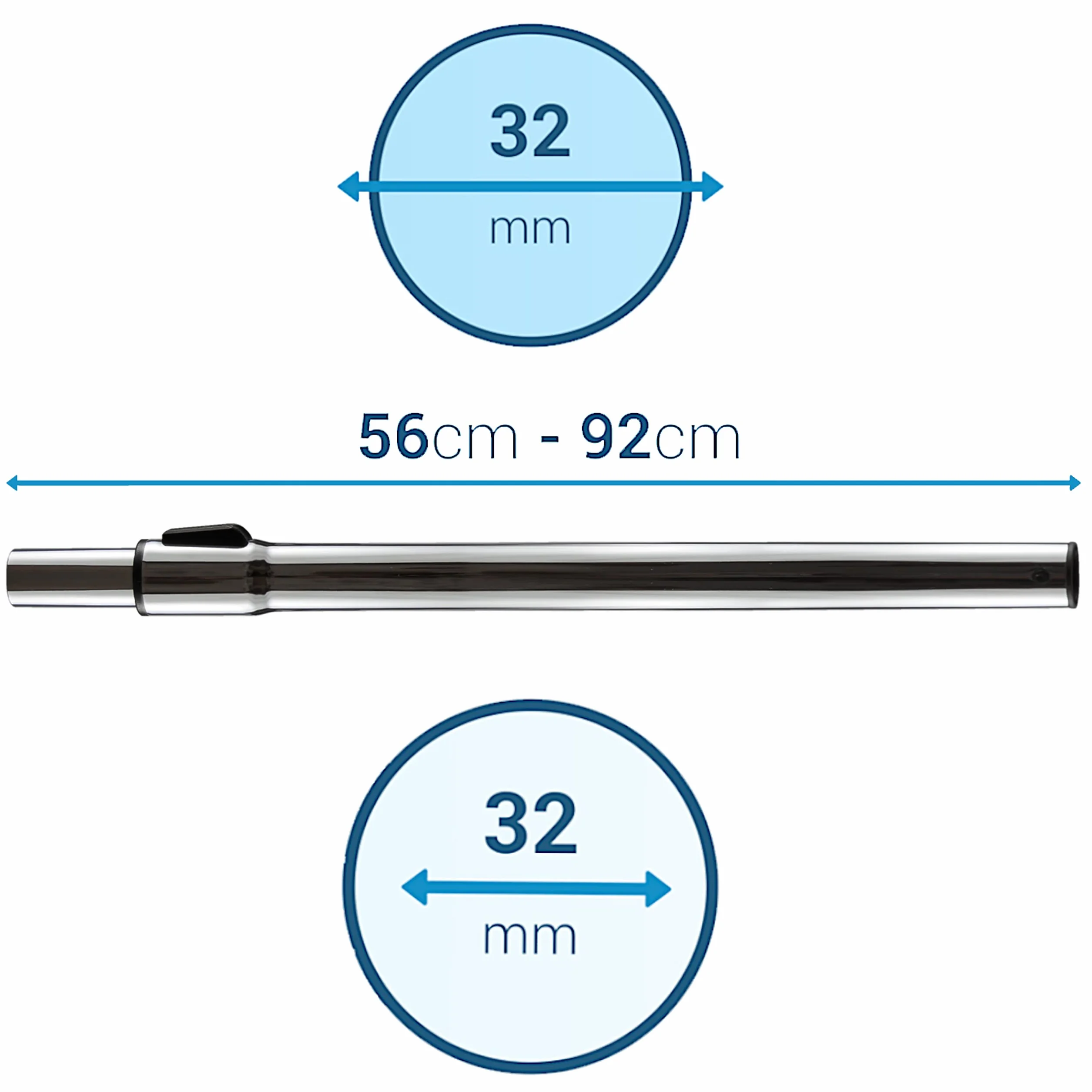 Sillar Rura Teleskopowa Zamiennik do Odkurzacza ⌀ 32 mm, Uniwersalna Rura Ssąca, Pasuje do wielu odkurzaczy Electrolux, Aeg, Bosch, Zelmer | Łącznik Pomiędzy Rurką Uchwytu a Dyszą Podłogową