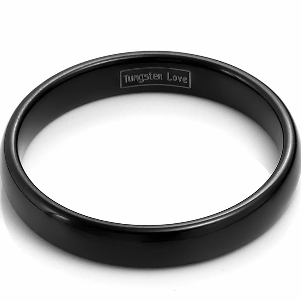 JewelryWe Biżuteria męska i damska obrączka z węglika wolframu, uniseks, szerokość 4 mm, na zaręczyny, ślub, czarny, rozmiar od 49 do 67