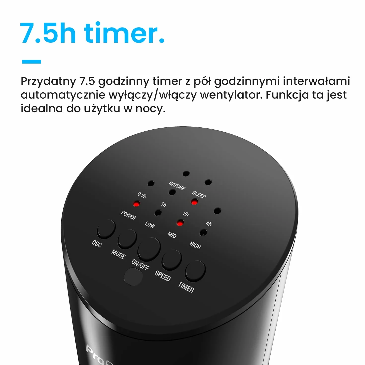Pro Breeze Wentylator Kolumnowy 60W 76 cm Bezśmigłowy z Pilotem Automatyczna Oscylacja 7.5h Timer Czarny