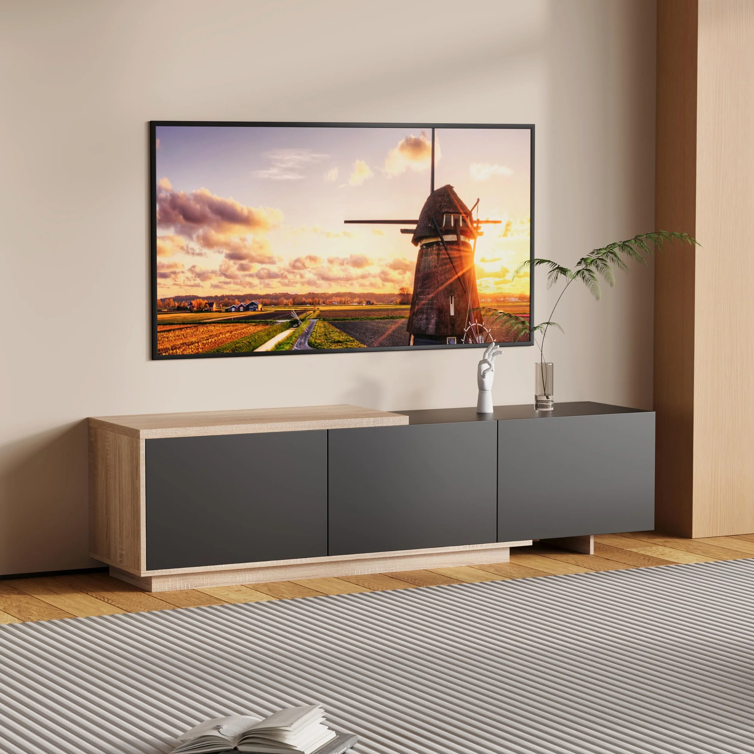 Szafka pod telewizor 160-240 cm z LED i 3 szufladami