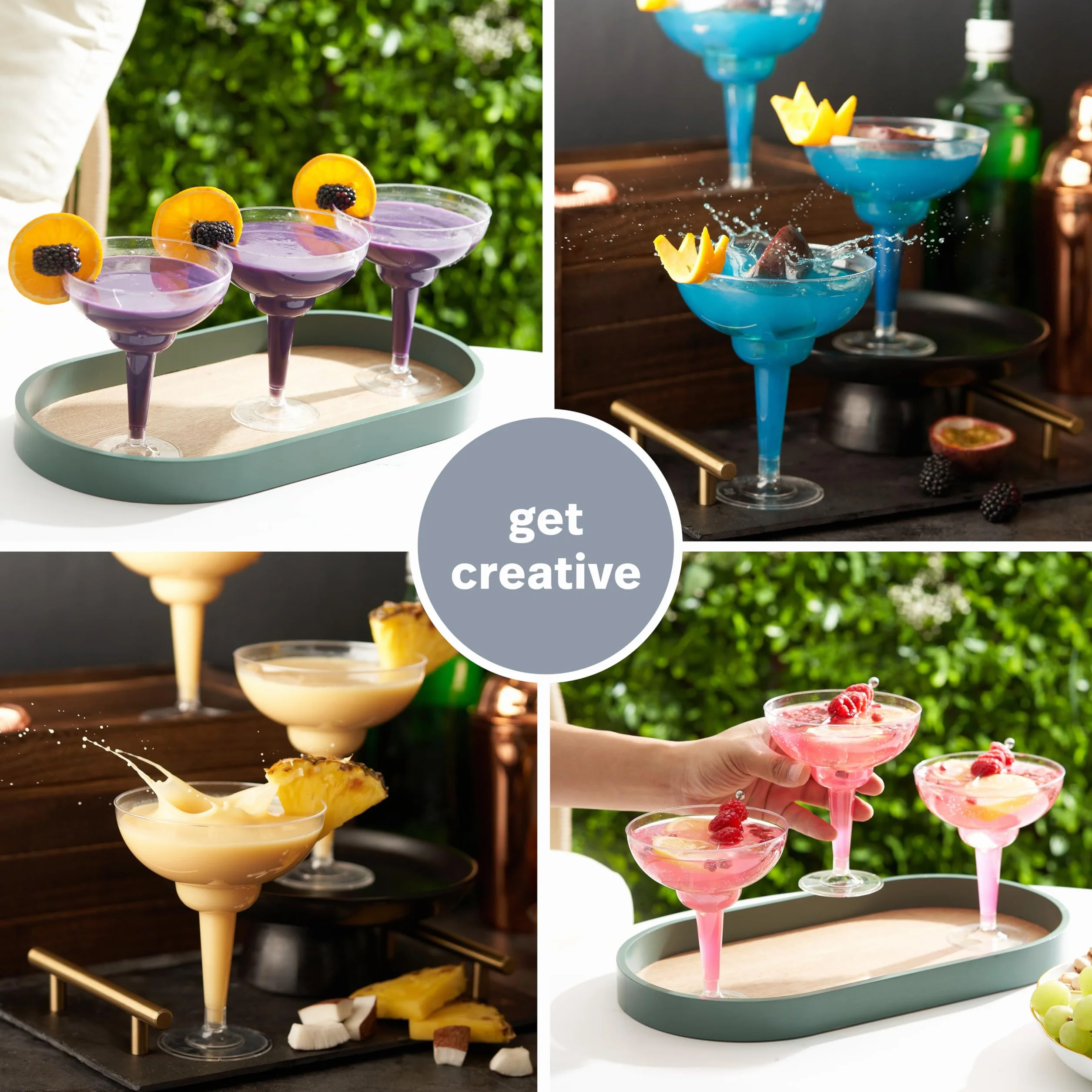 MATANA 12 eleganckich plastikowych kieliszków koktajlowych Margarita 360 ml ze srebrnym brzegiem