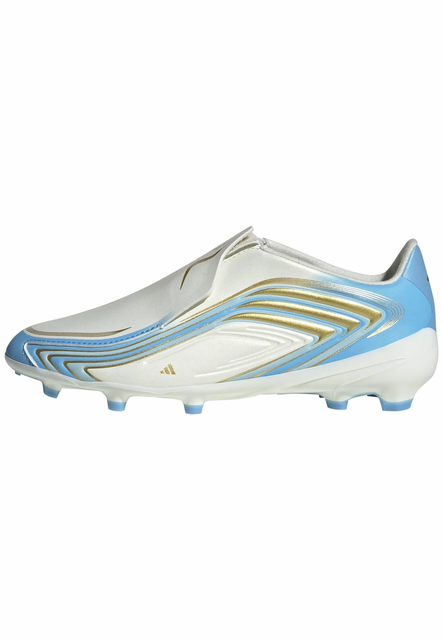 adidas Uniseks - dzieci F50 Messi League Laceless Firm Ground Football Boots Kids Shoes, ivory/semi blue burst/icey blue, 36 2/3 EU