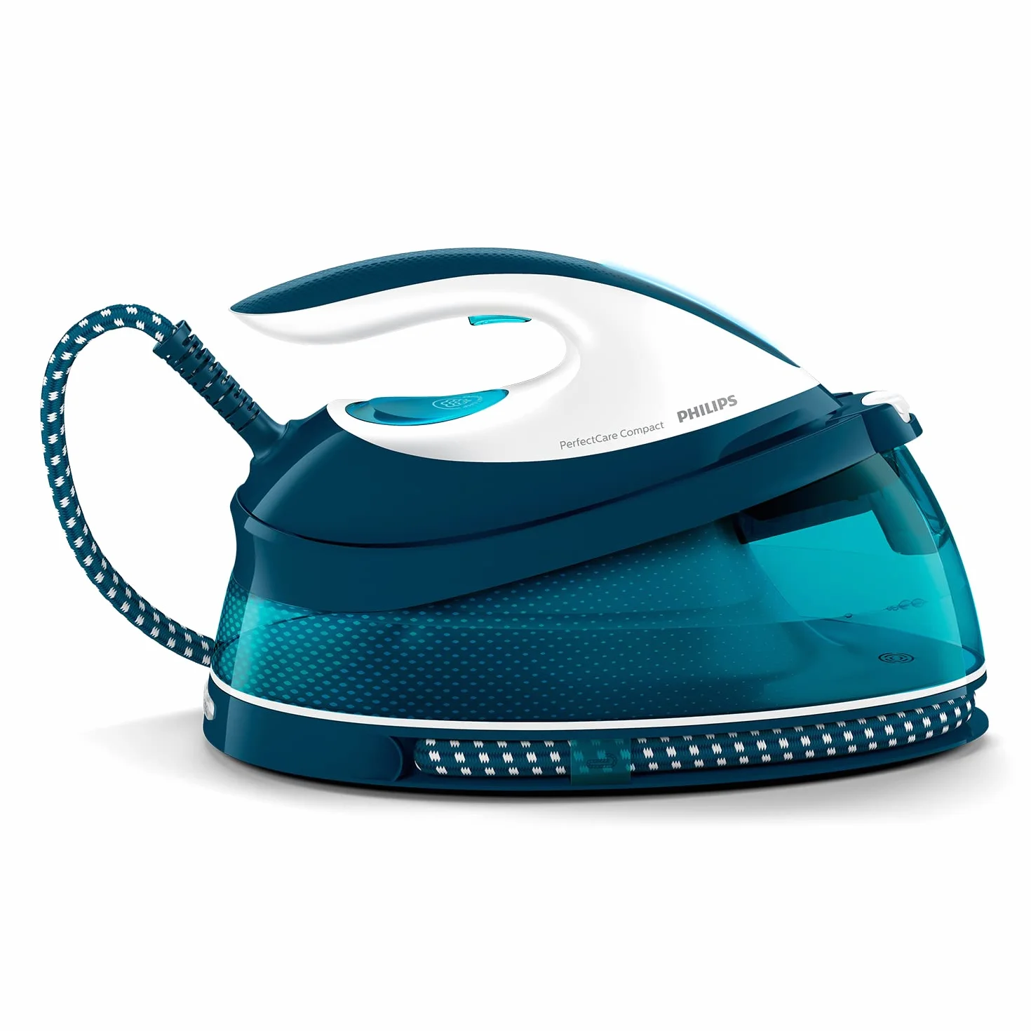 Philips Generator pary PerfectCare Compact 2400W, 400g, 6,5 bara, OptimalTEMP, 1,5l, Niebieski/Biały GC7844/20