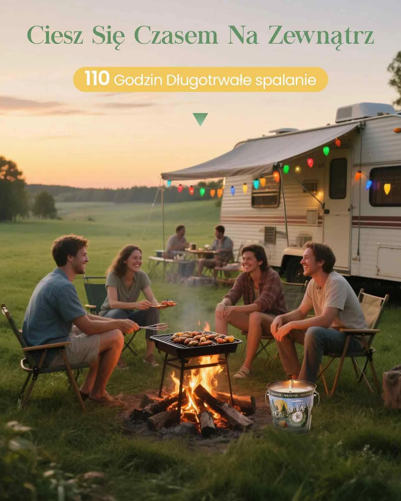 M&SENSE Świece Cytrusowe Citronella 550g - Naturalny Olejek Citronella, Długi Czas Palenia 110h, Świece Sojowe na Taras i Camping, Intensywny Zapach Trawy Cytrynowej, Do Wnętrz i Na Zewnątrz