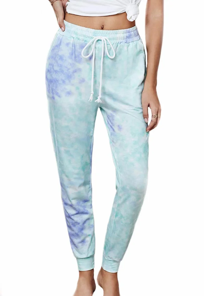 Huixin Spodnie dresowe damskie spodnie sportowe z nadrukiem tie-dye spodnie rekreacyjne sport trening spodnie dresowe z kieszenią na sznurek, Kolor-3, M