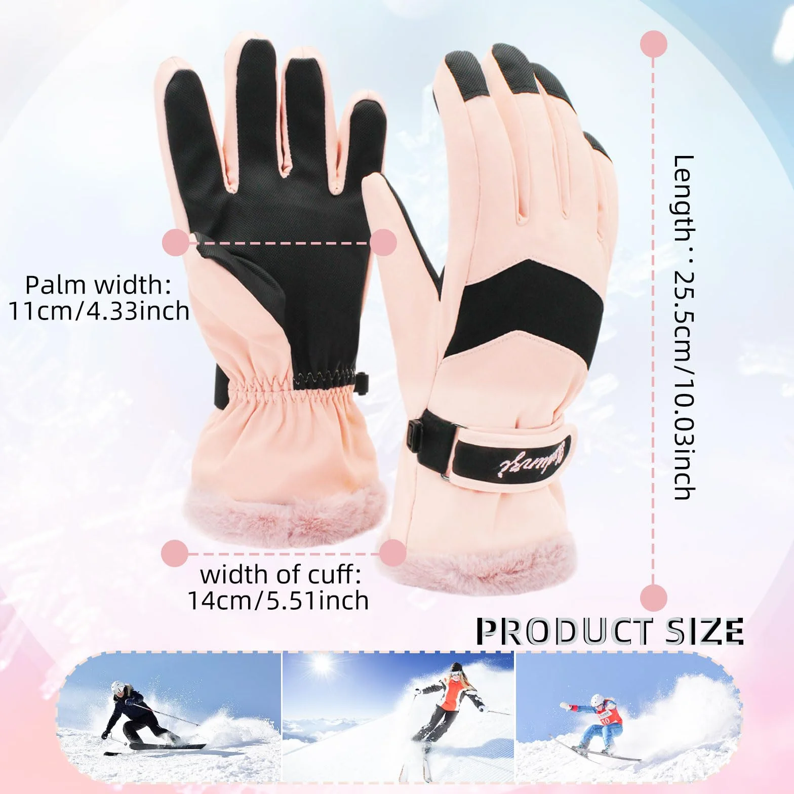 Andiker Rękawice narciarskie, damskie, wiatroszczelne i wodoodporne, termiczne, zimowe rękawiczki, miękka podszewka, damskie rękawiczki do jazdy na snowboardzie, nartach, aktywności na świeżym