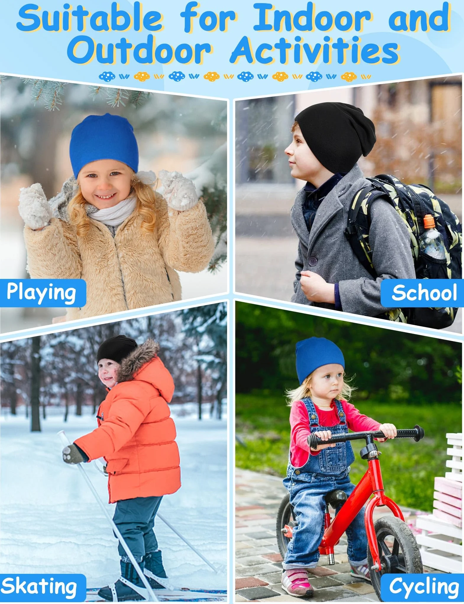 Kiiwah 2 czapki dziecięce Slouch Beanie, miękkie czapki zimowe dla chłopców i dziewczynek, ciepłe czapki dziecięce, dwuwarstwowa czapka z dzianiny dla dzieci, na wiosnę, jesień, zimę, czarny