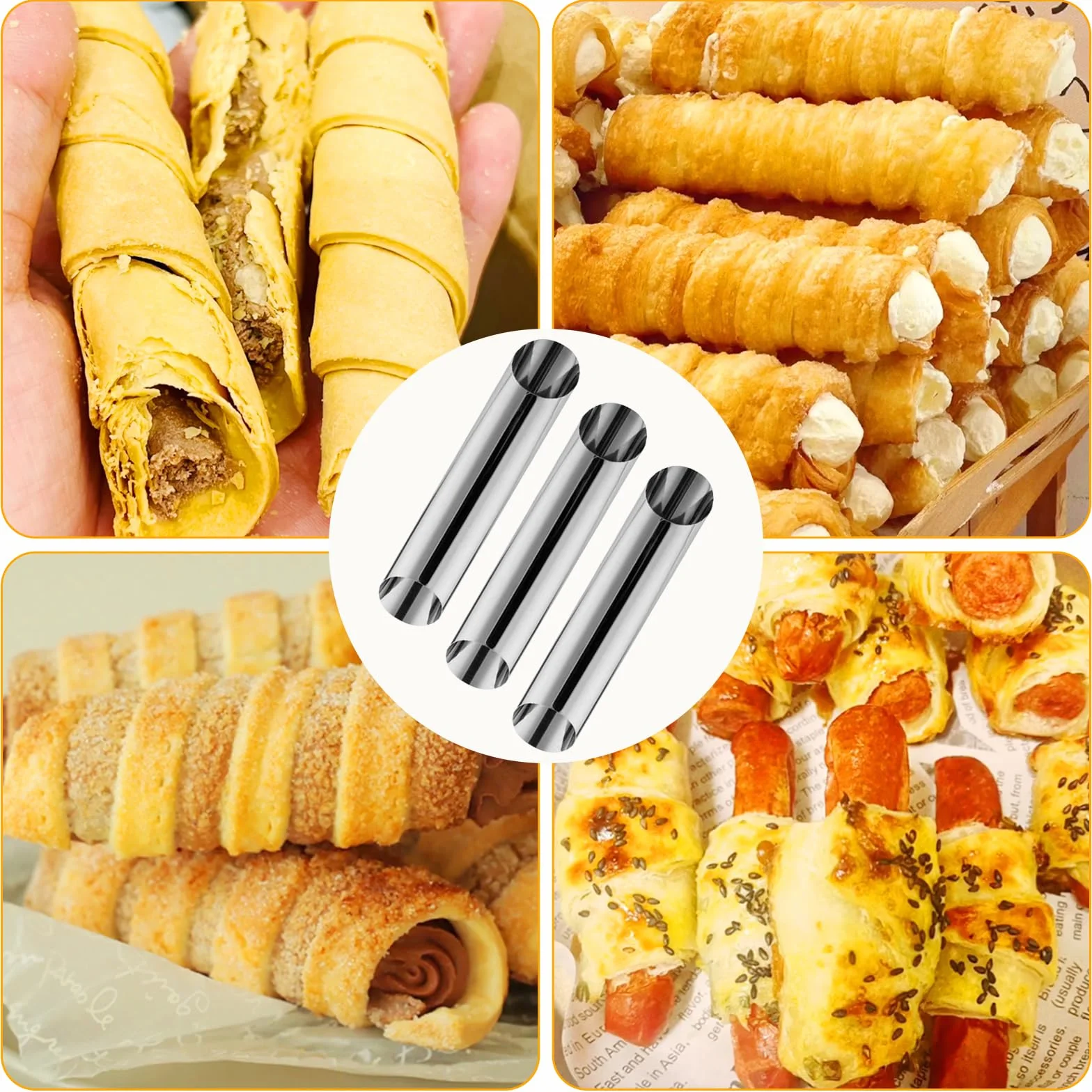Foremki do pieczenia Cannoli Ciciliani ze stali nierdzewnej 12,5 cm 12 sztuk nieprzywierające