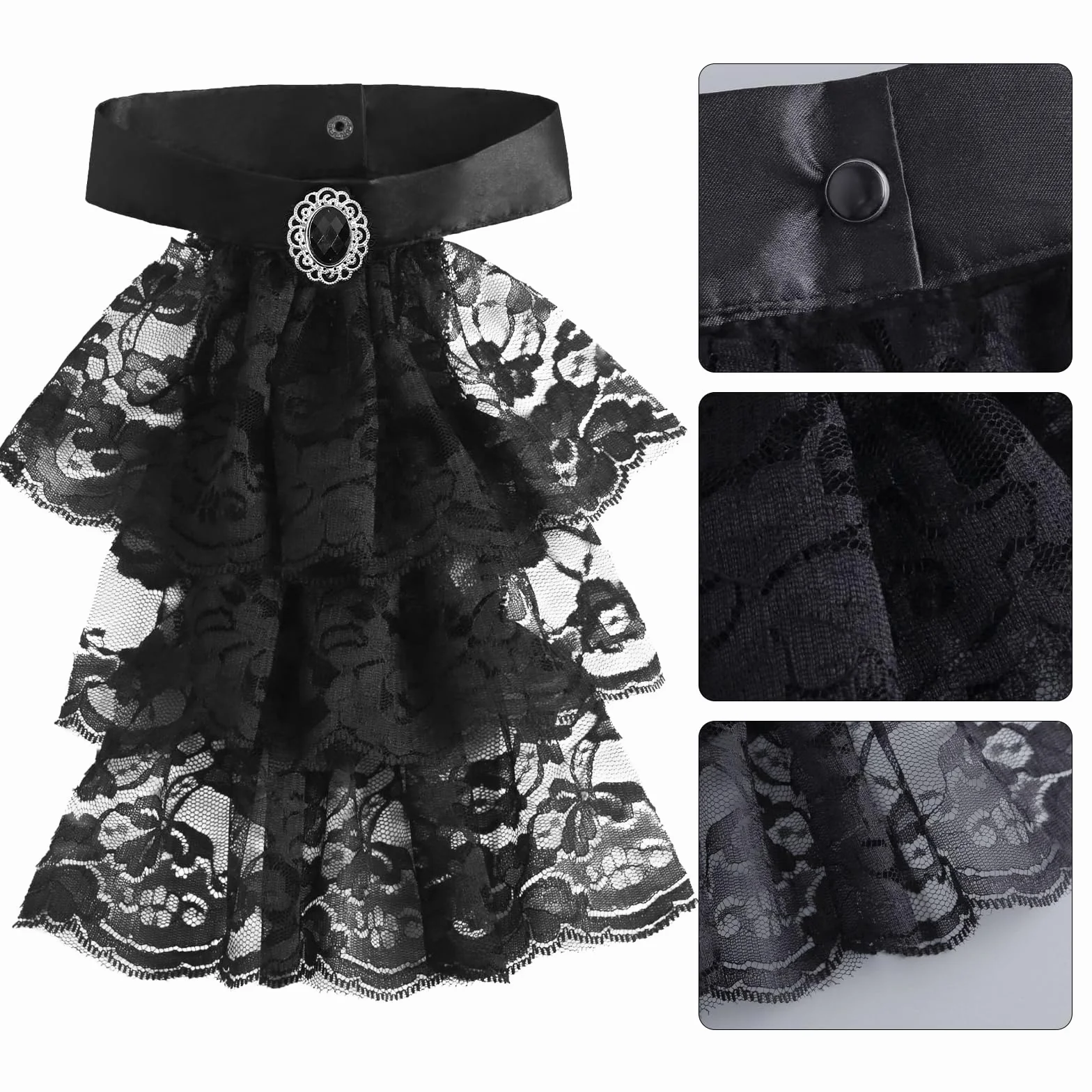 GWAWG Wiktoriański koronkowy żabot z 2 mankietami, gotycki steampunk, kostium wampira, akcesoria na karnawał, Halloween, imprezy tematyczne cosplay