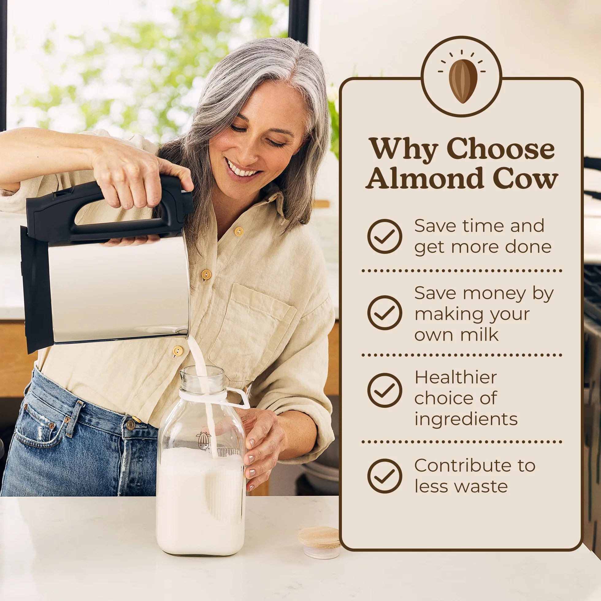 Almond Cow Maszyna do przygotowywania roślinnego mleka, mleko do domowego migdałowego, sojowego, owsianego i kokosowego bilansu