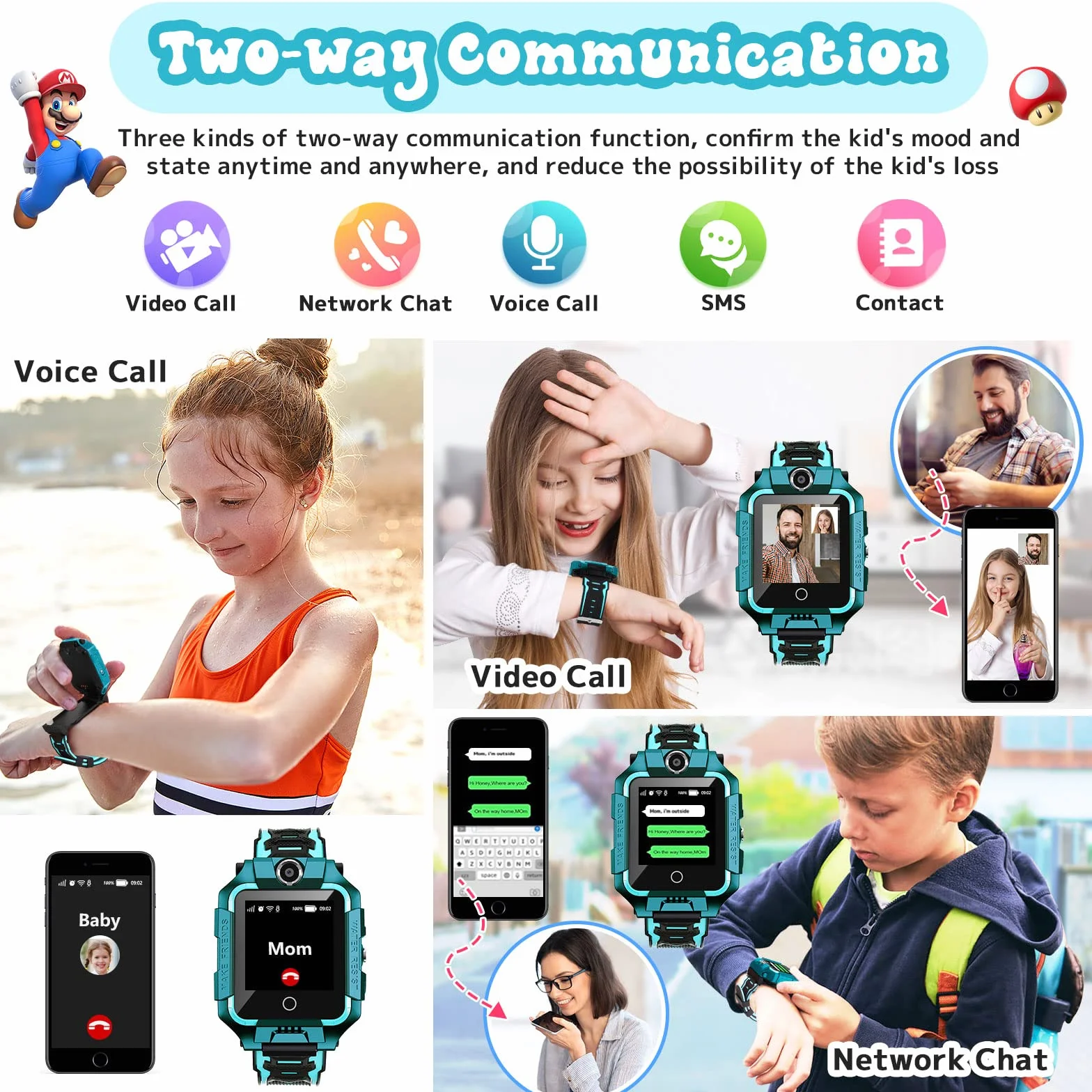 LiveGo Inteligentny zegarek 4G dla dzieci z lokalizatorem GPS i połączeniami, ekran dotykowy HD dla dzieci zegarek na telefon komórkowy łączy SMS, głos, rozmowy wideo, SOS, krokomierz, smartwatch 4G dla dzieci, chłopców, dziewcząt 6-12 (T10 cyjan)
