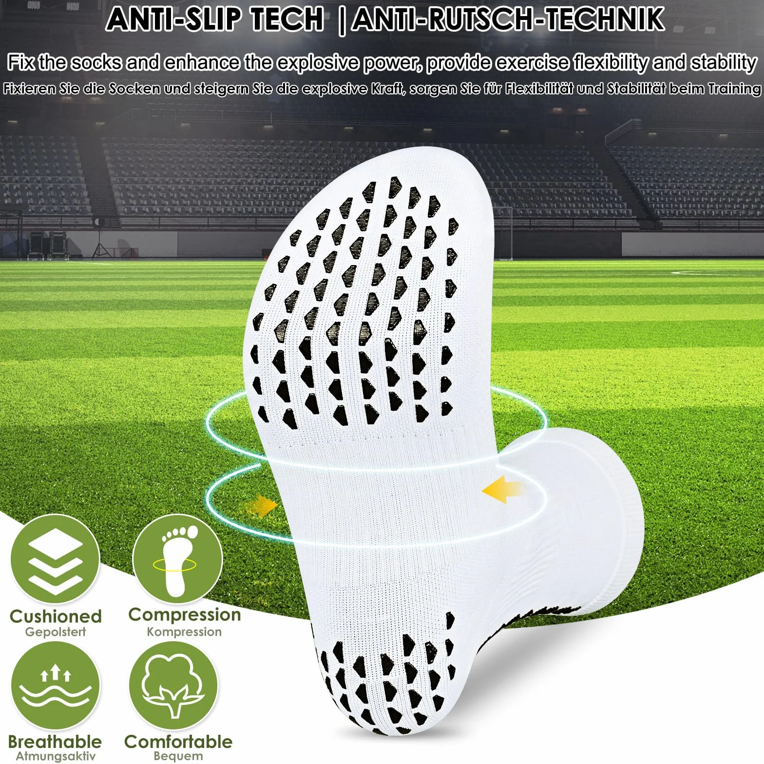 Grip Soccer Socks Men Women, Compression Cycling Sock Breathable & Quick-drying, antypoślizgowe skarpety sportowe Football Rugby Yoga...