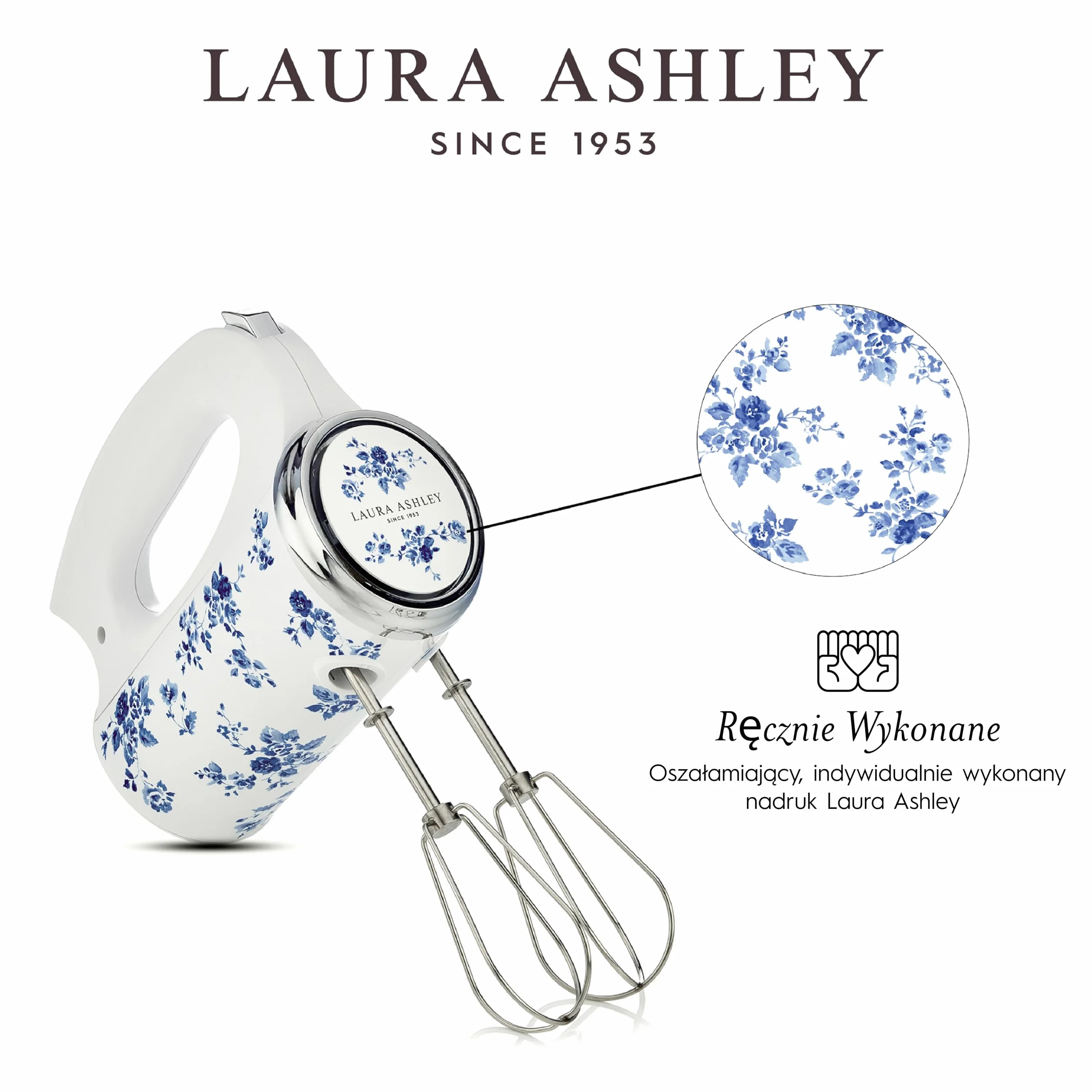 Laura Ashley Elektryczny Mikser Kuchenny 300W z Nadrukiem China Rose, 5 Prędkości, Stal Nierdzewna