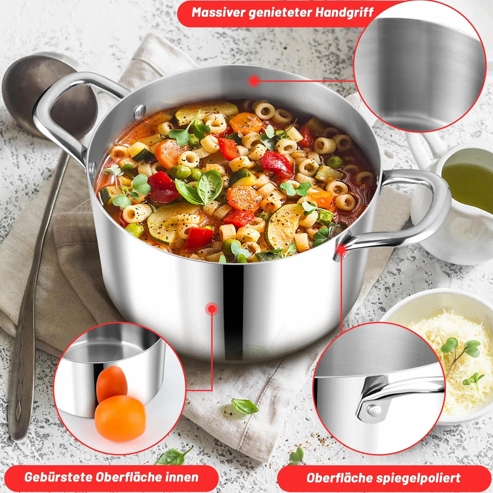 Herogo Garnek ze stali nierdzewnej 22 cm 5 l ze szklaną pokrywką