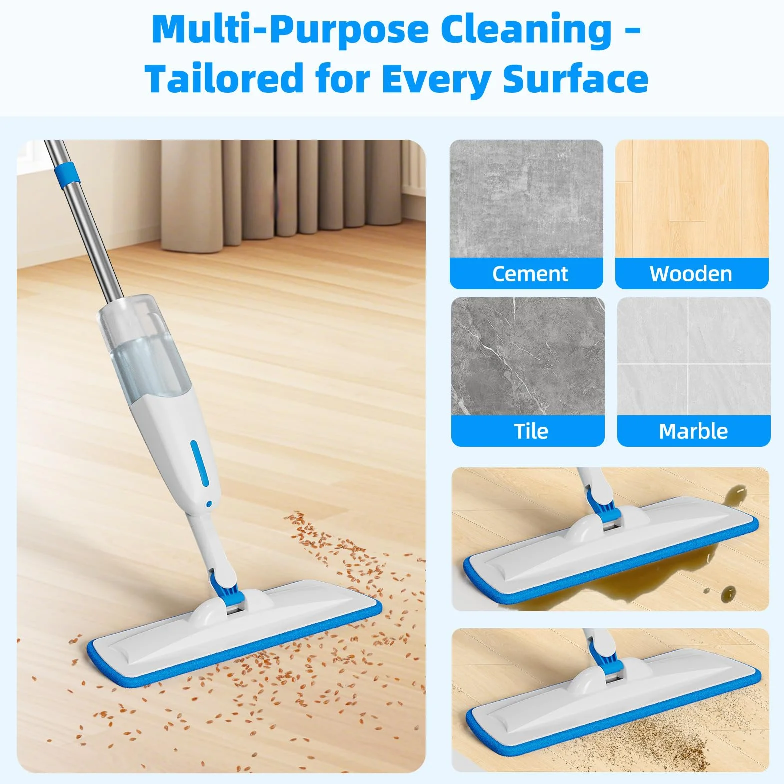 Mop ze spryskiwaczem Enigma 137 cm z 3 ściereczkami do czyszczenia na mokro i na sucho lekki mop podłogowy z funkcją spryskiwacza do twardych podłóg/laminatów/drewna/płytek/winylu/kamienia