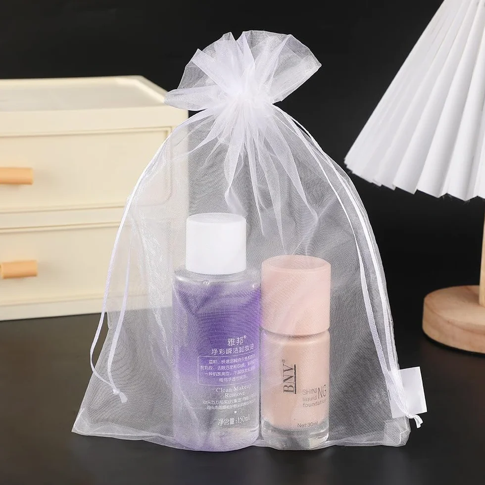 DAHI 50 sztuk duże torby z organzy 20 x 30 cm, białe woreczki na prezenty z organzy, woreczek z tiulu Confetti, na biżuterię, ślub, imprezę, prezent na Boże Narodzenie