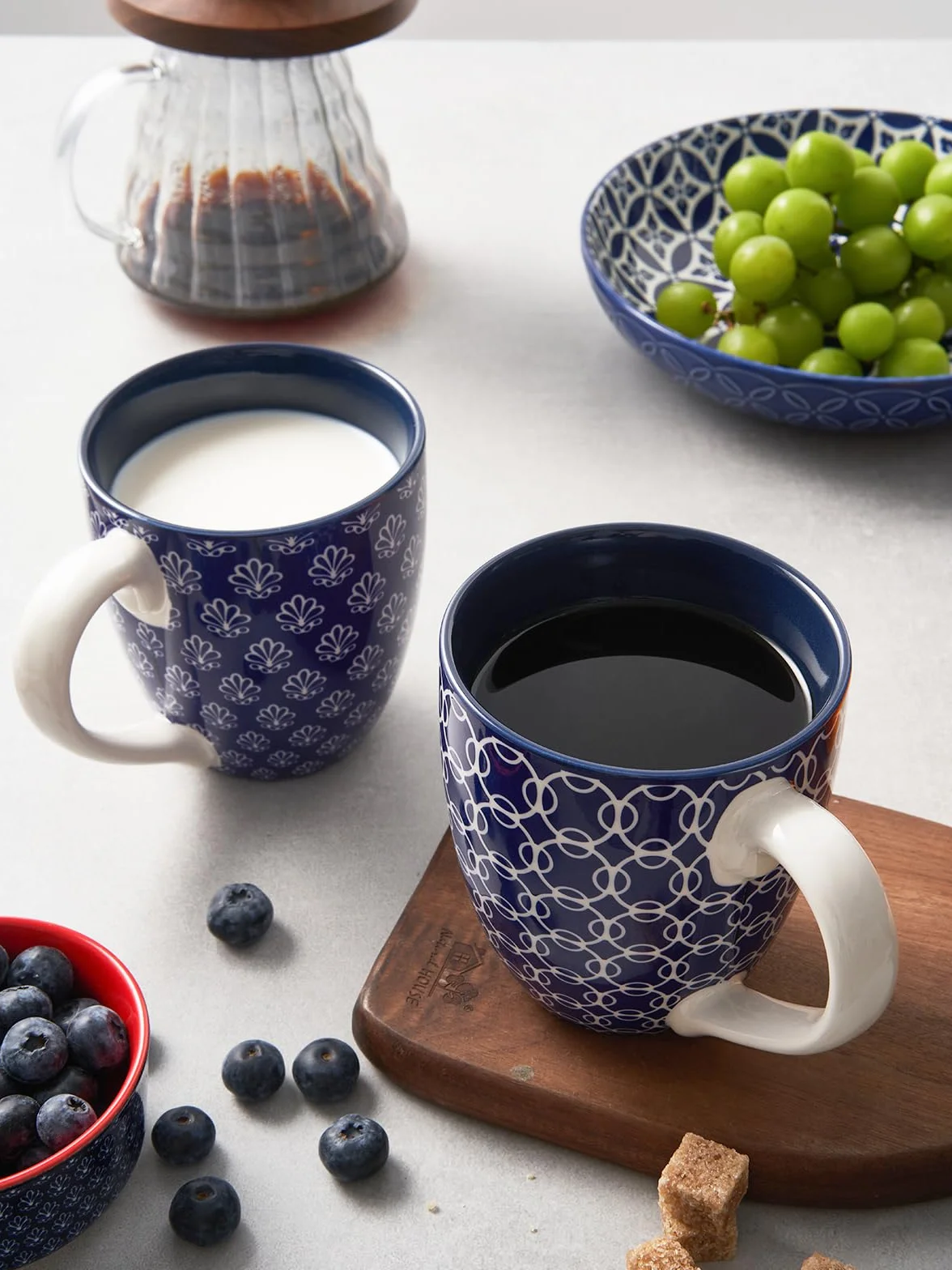 DOWAN Zestaw filiżanek do kawy 6 x 560 ml porcelanowe duże kubki chiński tradycyjny styl niebieski biały