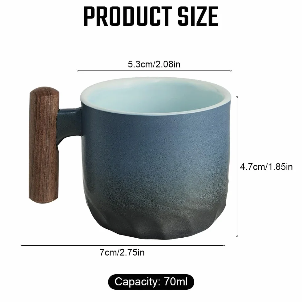 Vicloon Kubek do espresso 70 ml ceramiczny z drewnianą uchwytem retro ręcznie szkliwiony