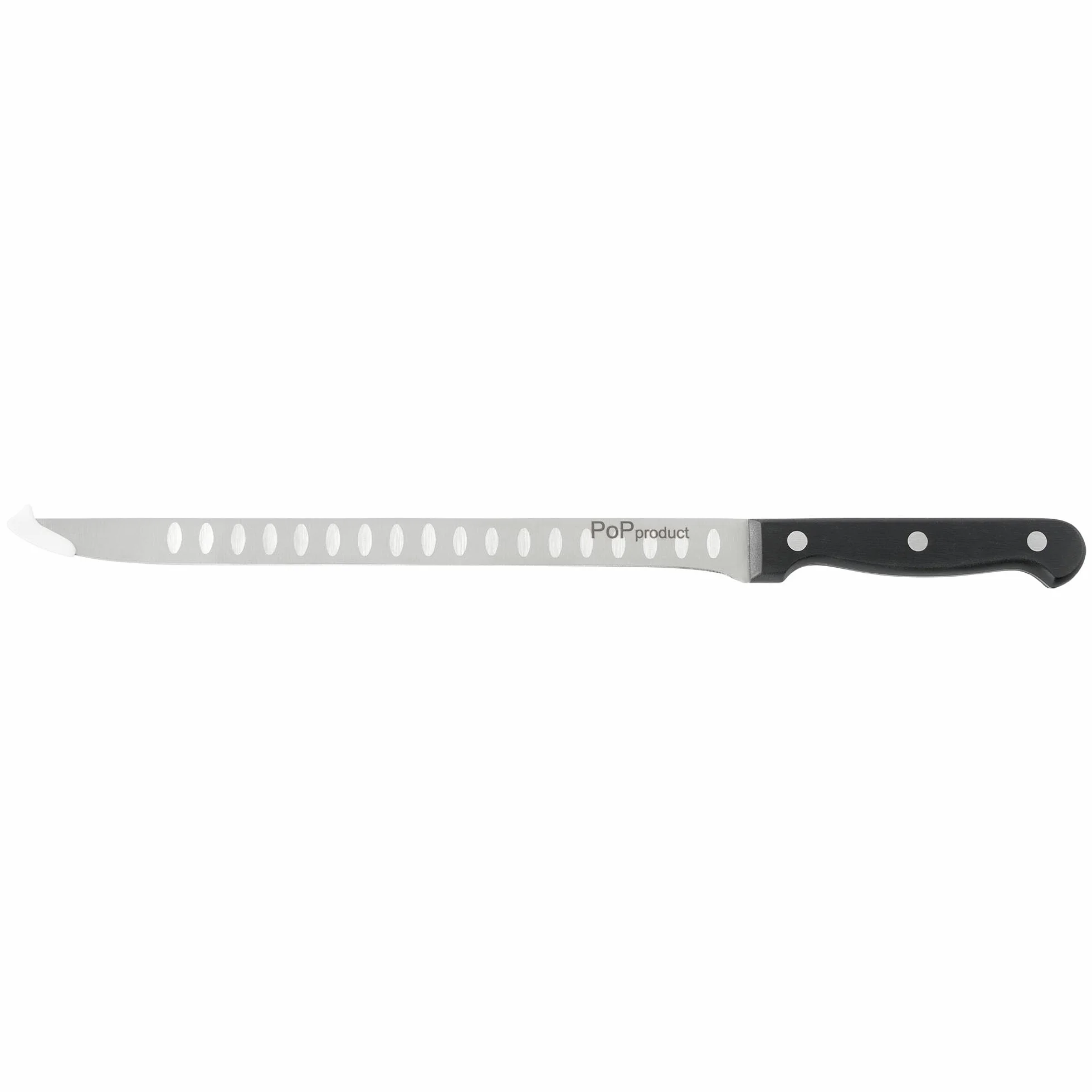 Niemiecki nóż do kucia ze stali nierdzewnej, dwustronny ząbkowany, ostrze 255 mm ze stali nierdzewnej, ergonomiczny uchwyt z polioksymetylenu i POM 120 mm.