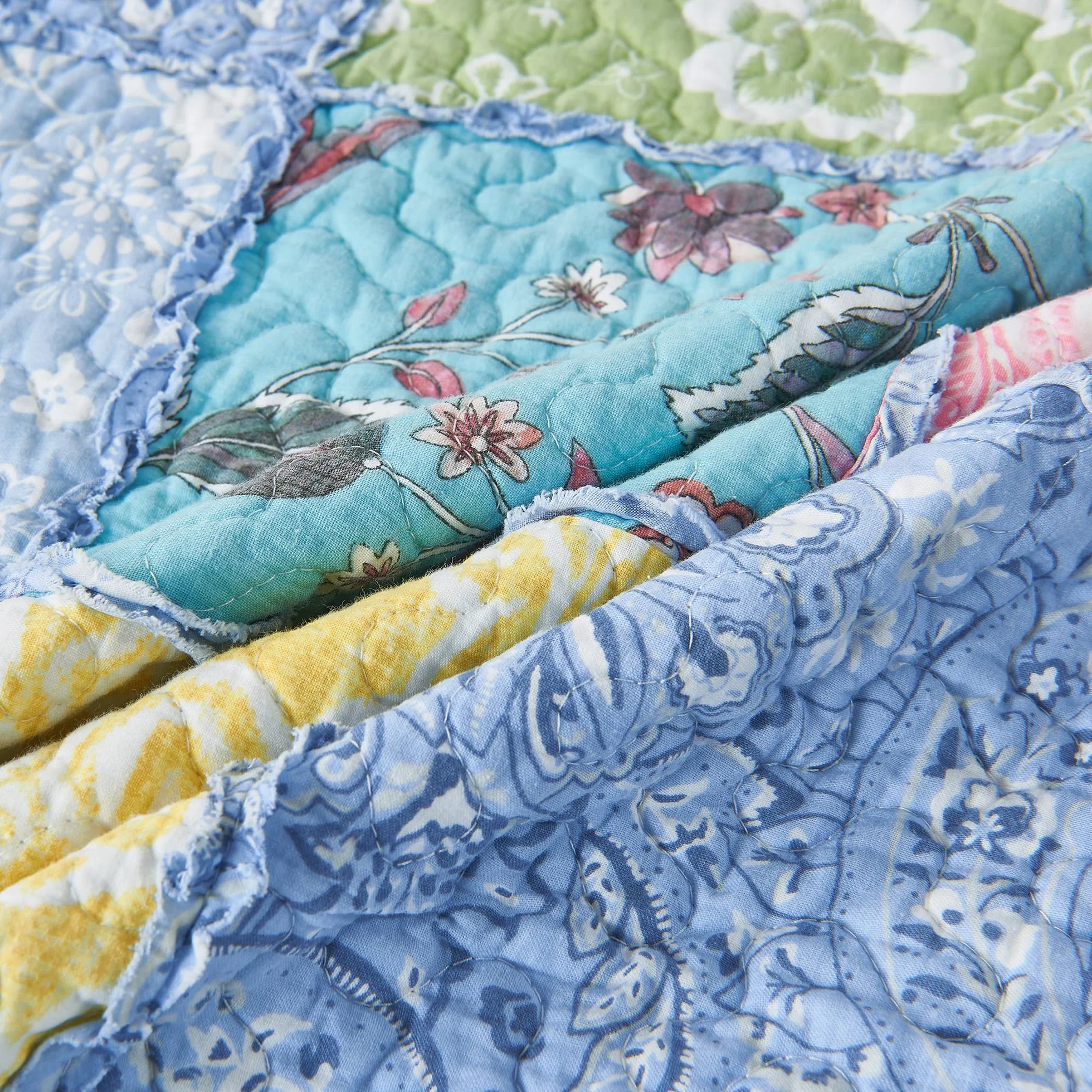 Cozyholy Oryginalna 100% Bawełniana Patchworkowa Kołdra Podwójna Niebieska Paisley Kwiatowa Narzuta Dwustronna Vintage Shabby Chic Pikowana na Kanapę Sofę