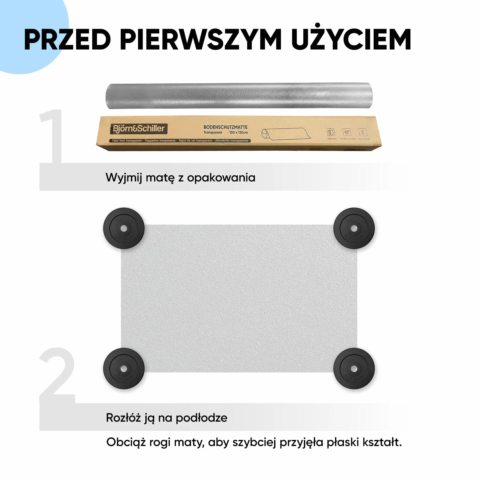 Björn&Schiller Mata Ochronna na Podłogę 100x120 cm Antypoślizgowa Pod Krzesło Biurowe Transparentna