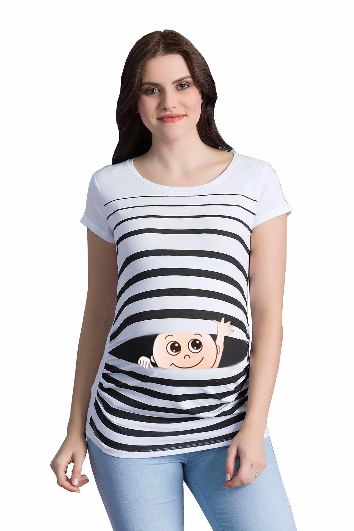 Winke Winke Baby – zabawna, zabawna, słodka moda ciążowa w paski, koszulka ciążowa z motywem dla kobiet w ciąży, koszulka ciążowa, krótki rękaw